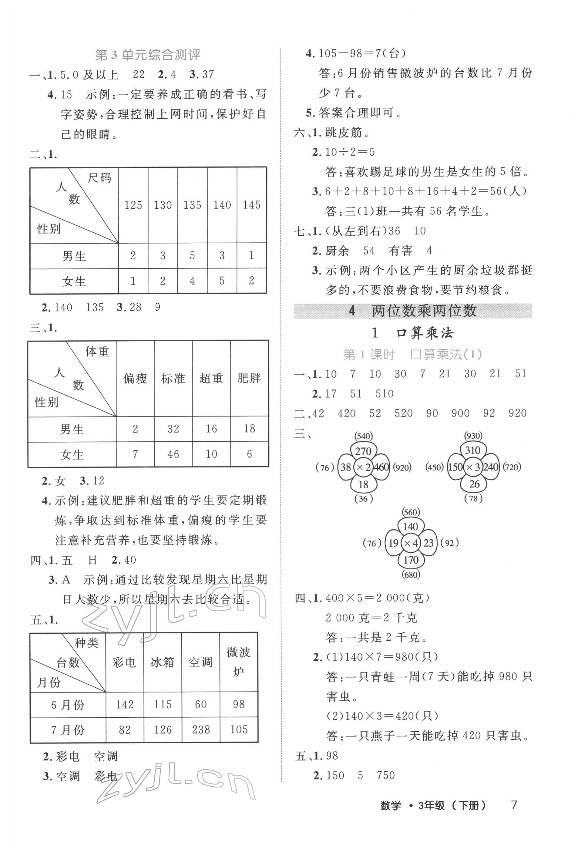 2022年细解巧练三年级数学下册人教版 参考答案第7页