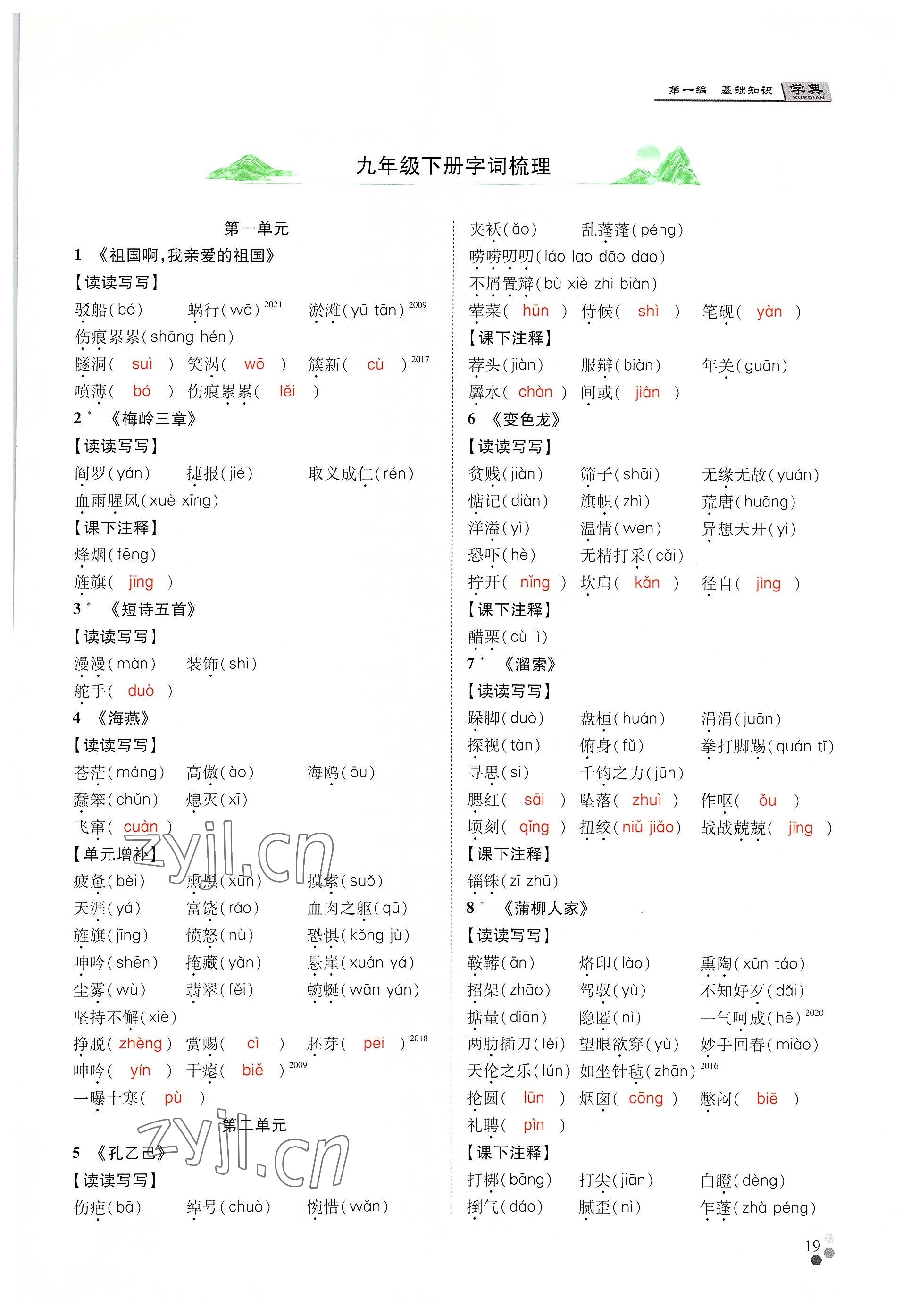 2022年學典中考名師A計劃語文 參考答案第19頁