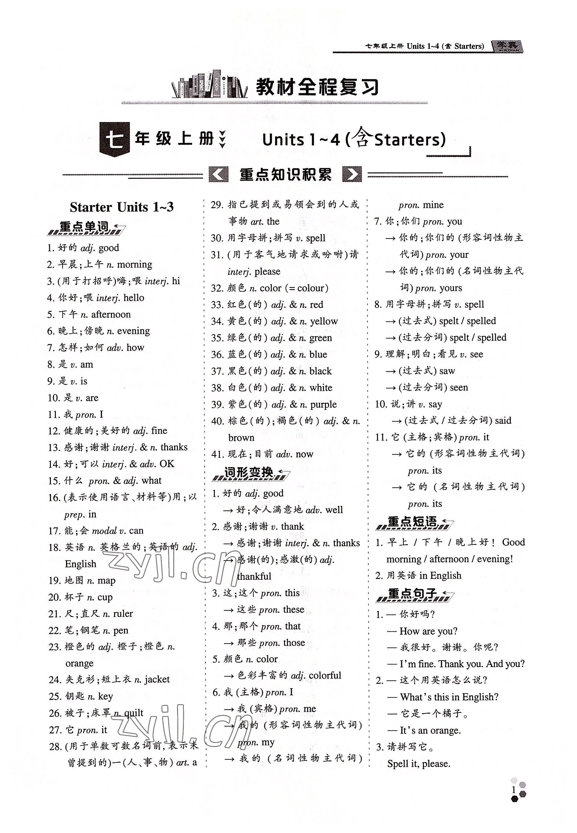 2022年學典中考名師A計劃英語 參考答案第1頁