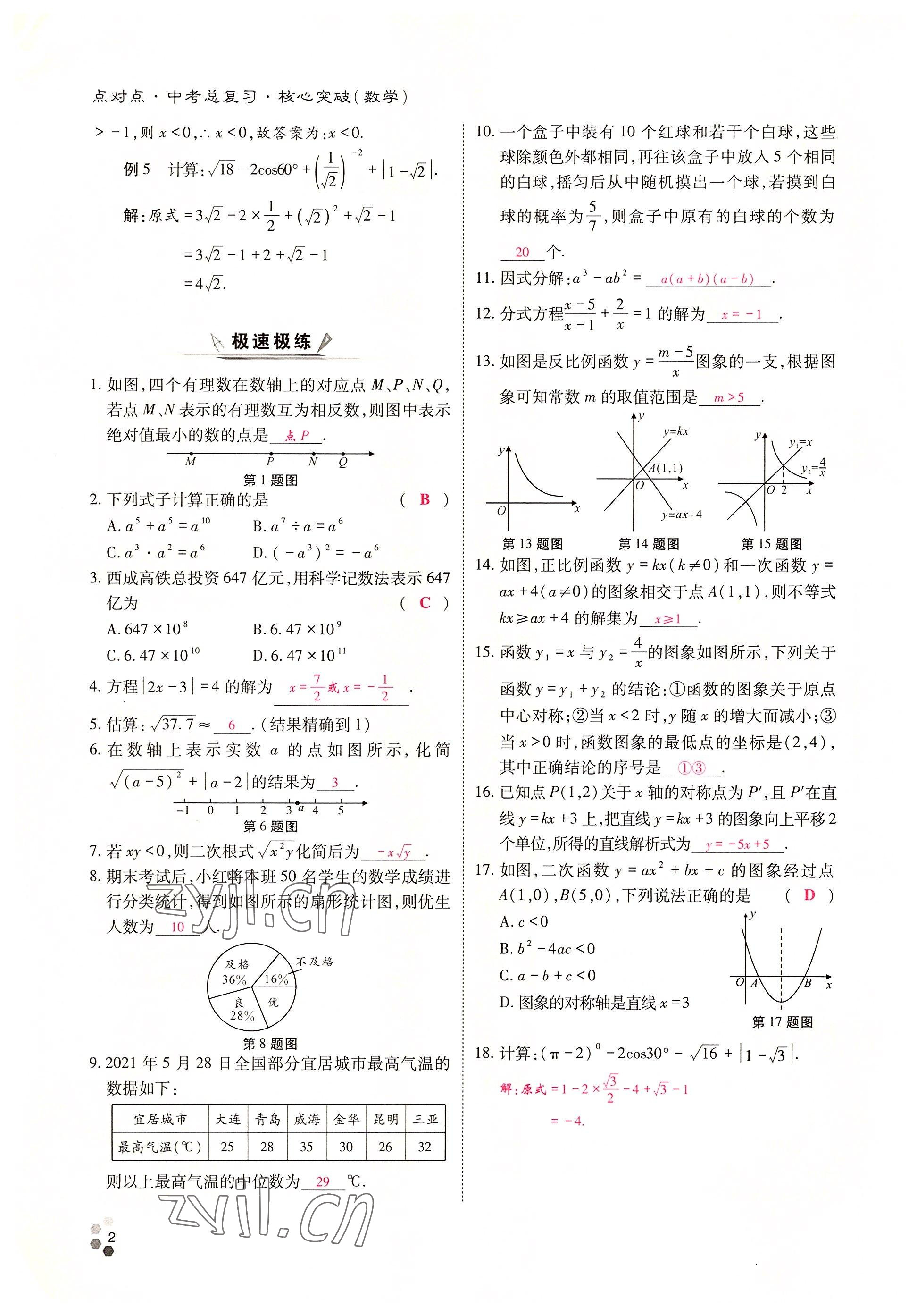 2022年點(diǎn)對點(diǎn)中考總復(fù)習(xí)數(shù)學(xué) 參考答案第2頁