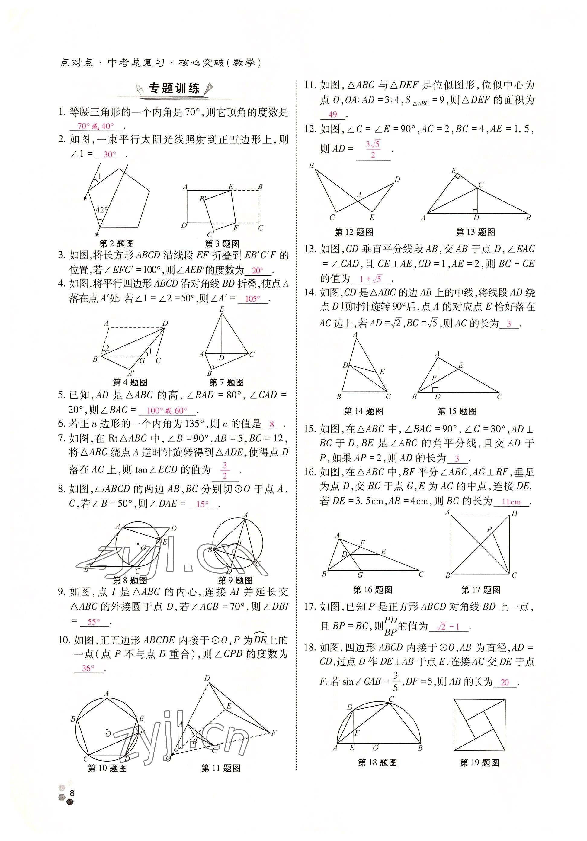 2022年點(diǎn)對(duì)點(diǎn)中考總復(fù)習(xí)數(shù)學(xué) 參考答案第8頁(yè)