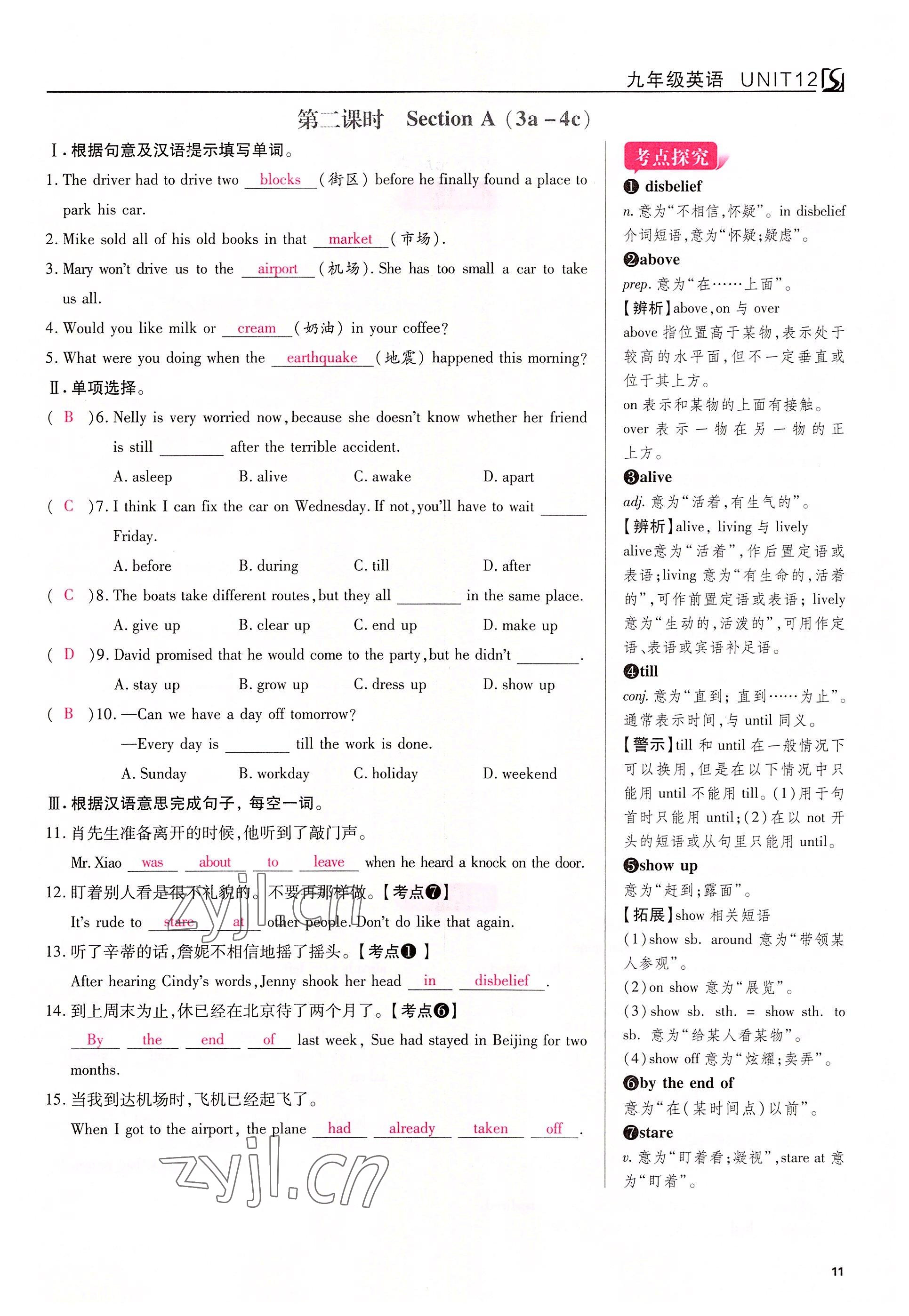 2022年我的作業(yè)九年級英語下冊人教版 參考答案第11頁