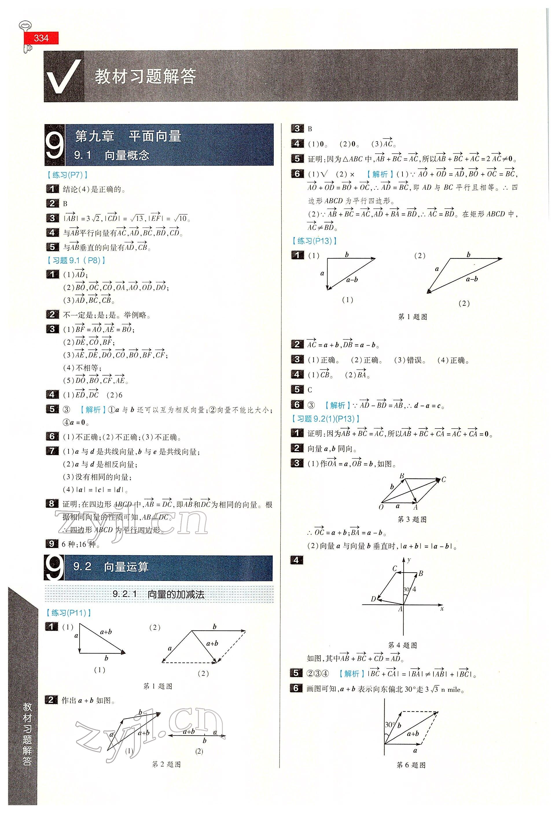 2022年教材课本数学必修第二册苏教版 参考答案第1页