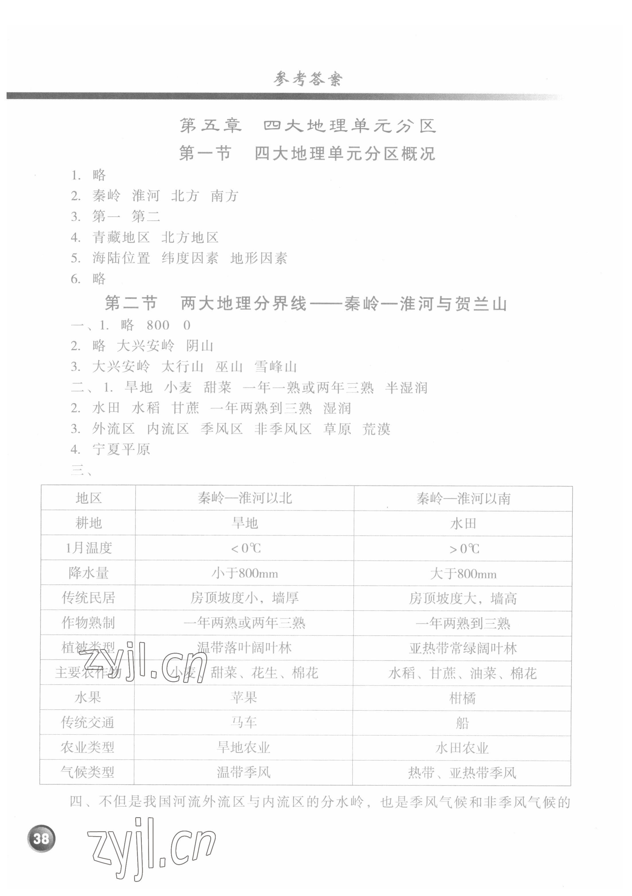 2022年地理讀圖填圖訓練八年級下冊 參考答案第1頁