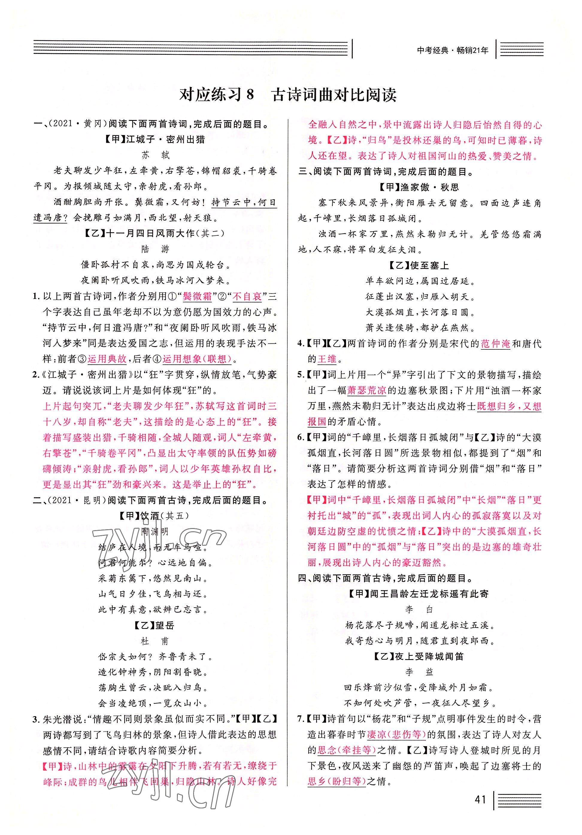 2022年火線100天語文中考黃岡孝感咸寧專版 參考答案第41頁