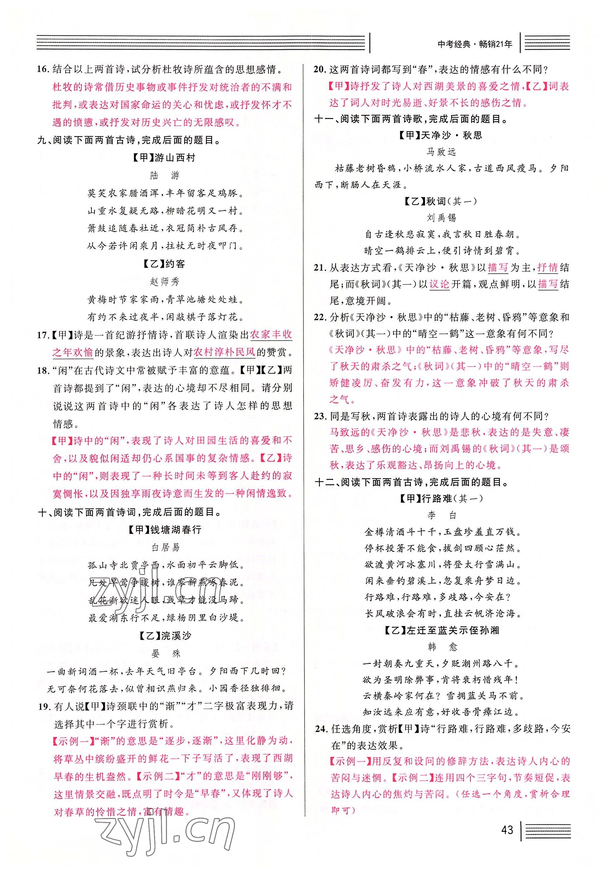 2022年火線100天語文中考黃岡孝感咸寧專版 參考答案第43頁