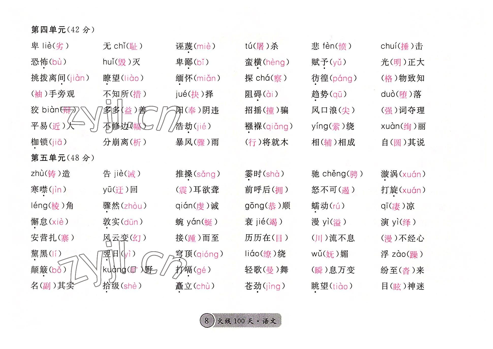2022年火線100天語文中考黃岡孝感咸寧專版 參考答案第8頁