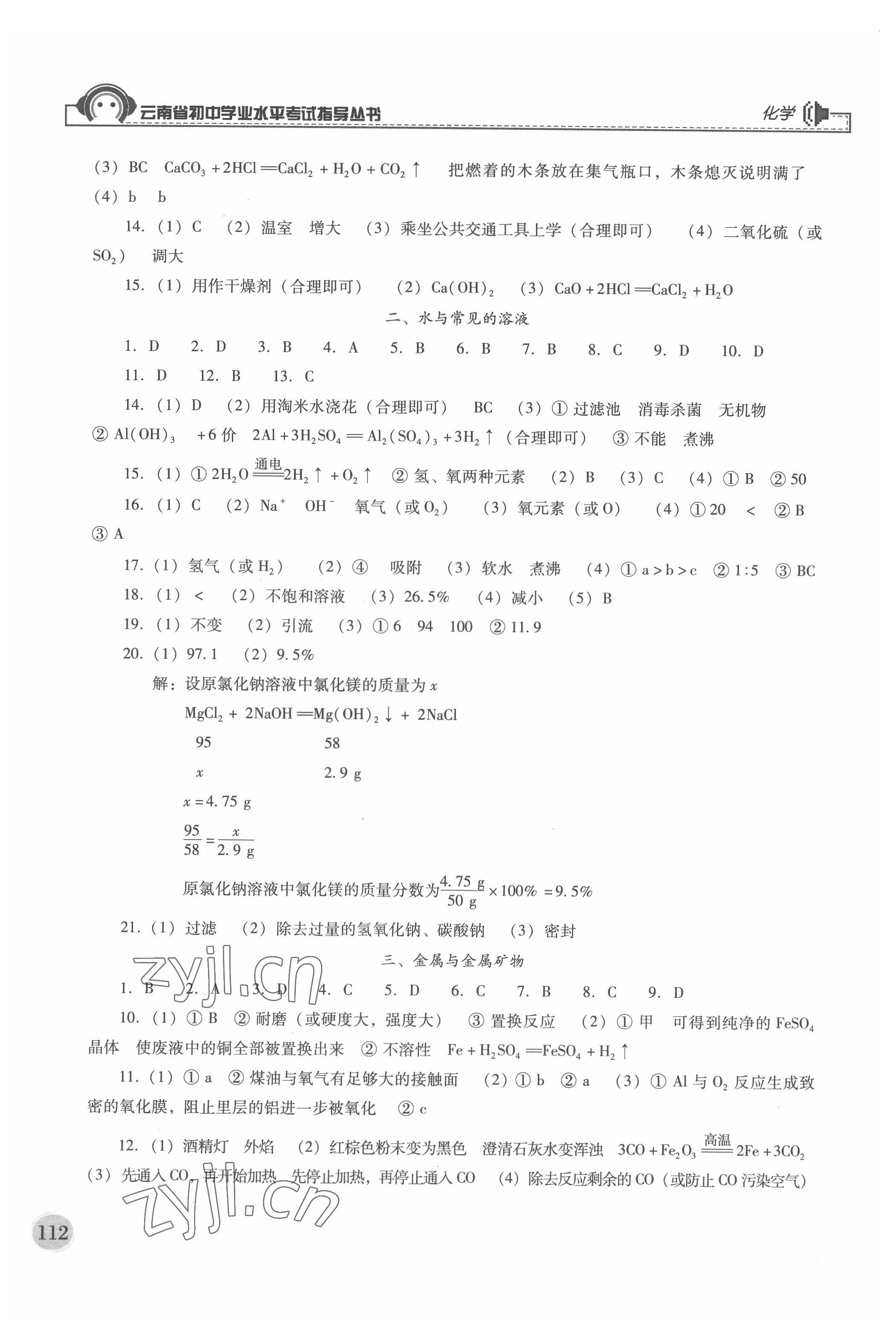 2022年云南省初中學(xué)業(yè)水平考試指導(dǎo)叢書化學(xué)中考 參考答案第3頁(yè)