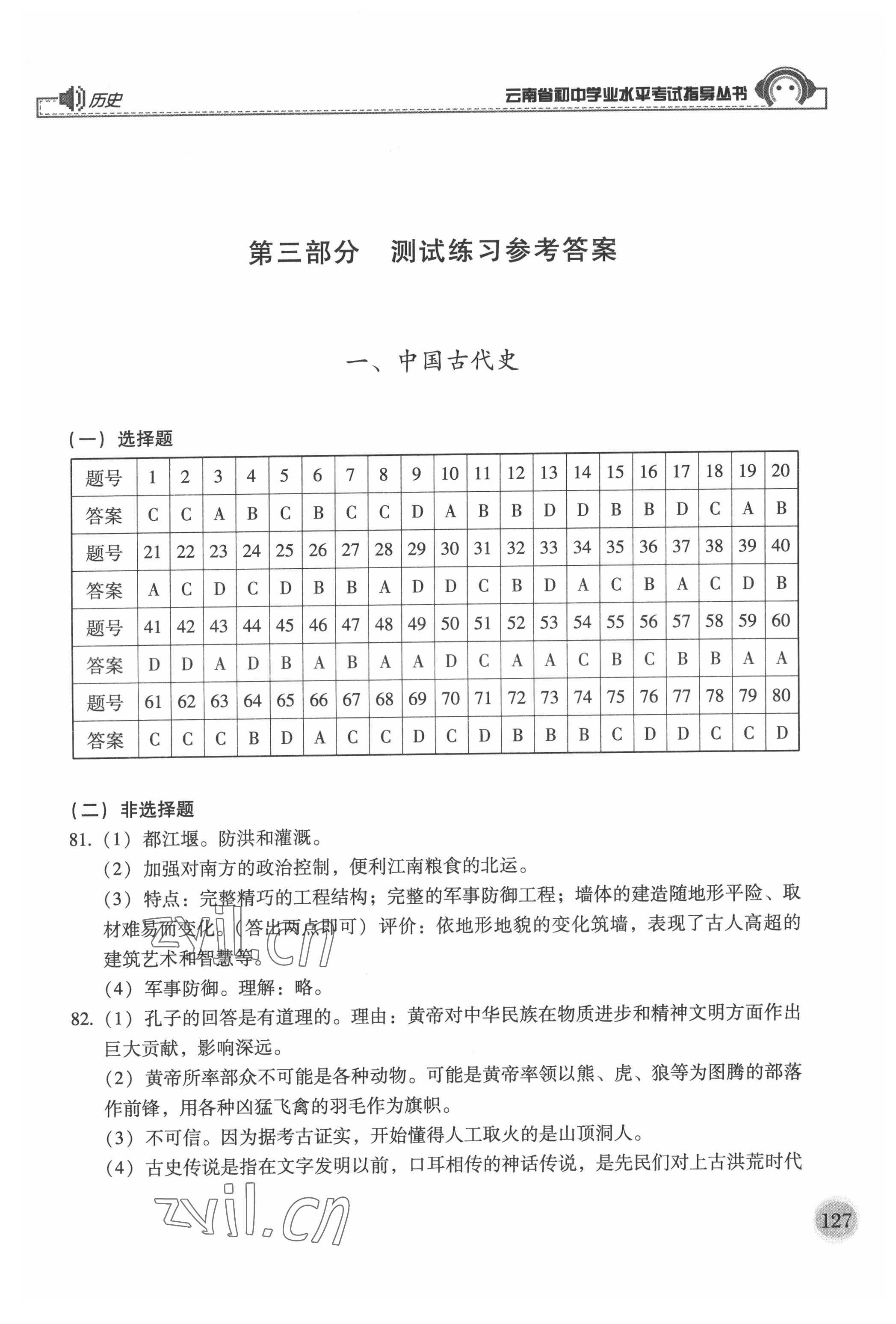 2022年云南省初中學(xué)業(yè)水平考試指導(dǎo)叢書歷史中考人教版 參考答案第1頁(yè)