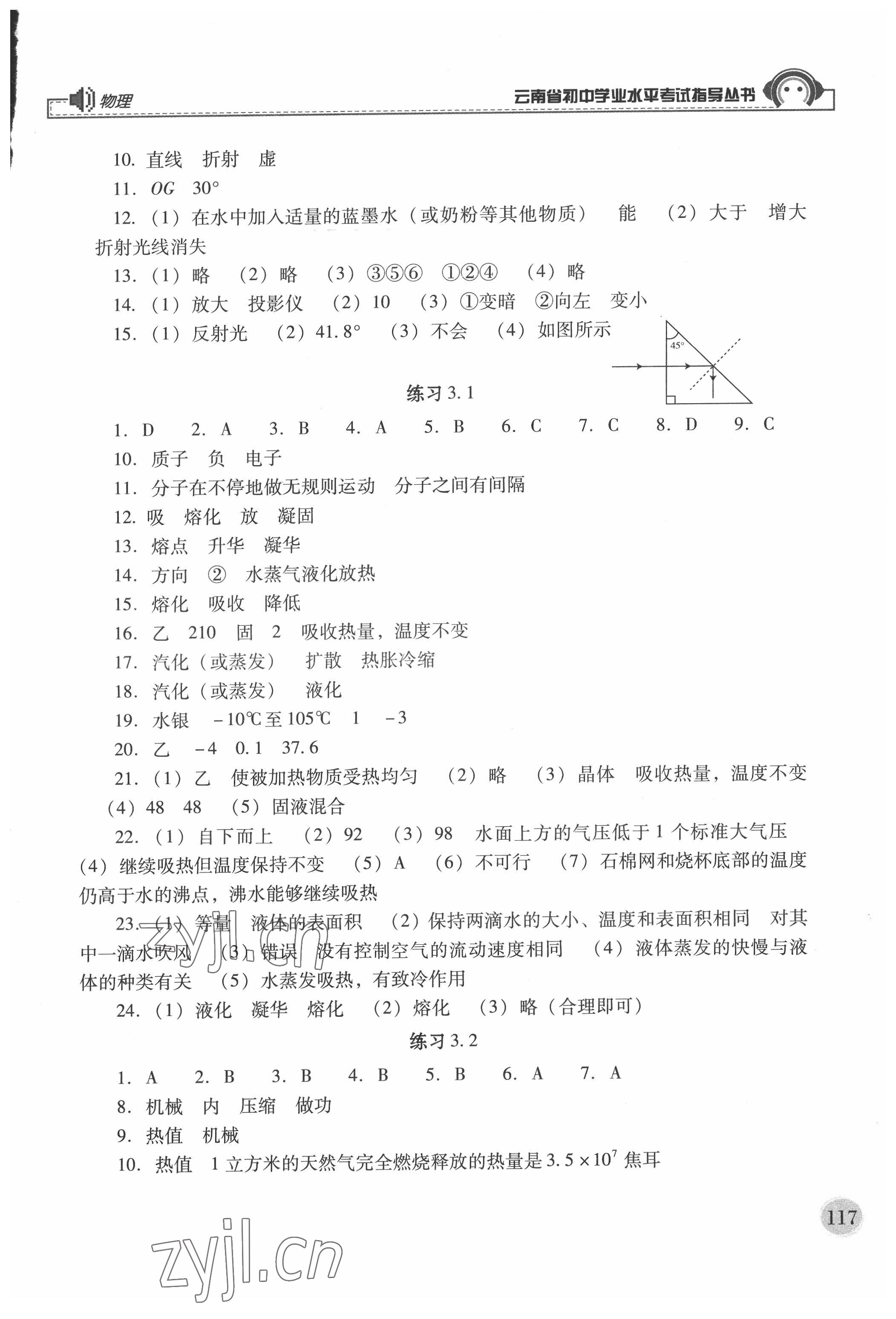 2022年云南省初中學(xué)業(yè)水平考試指導(dǎo)叢書物理中考 參考答案第2頁