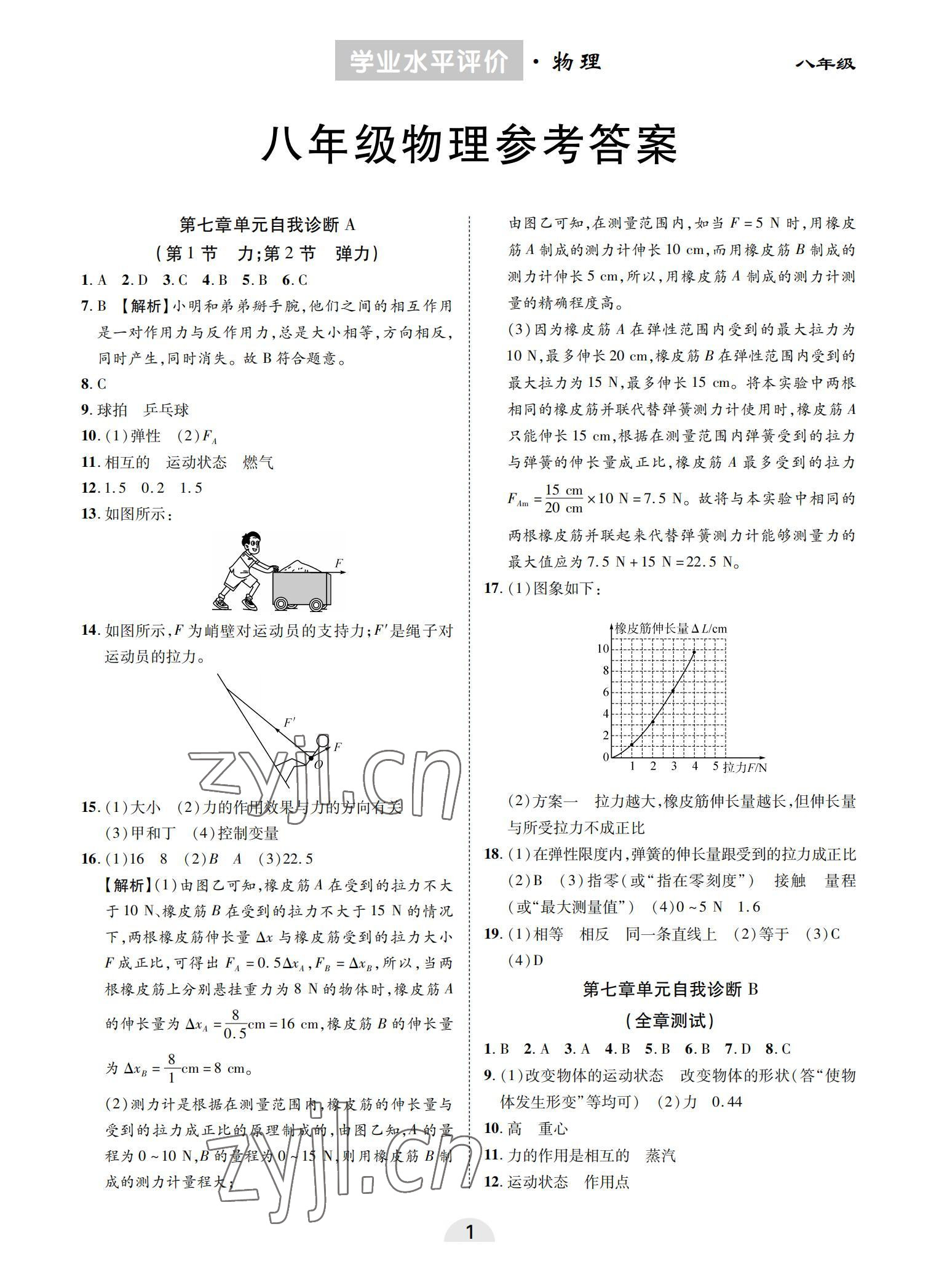 2022年學(xué)業(yè)水平評(píng)價(jià)同步檢測(cè)卷八年級(jí)物理下冊(cè)人教版 參考答案第1頁