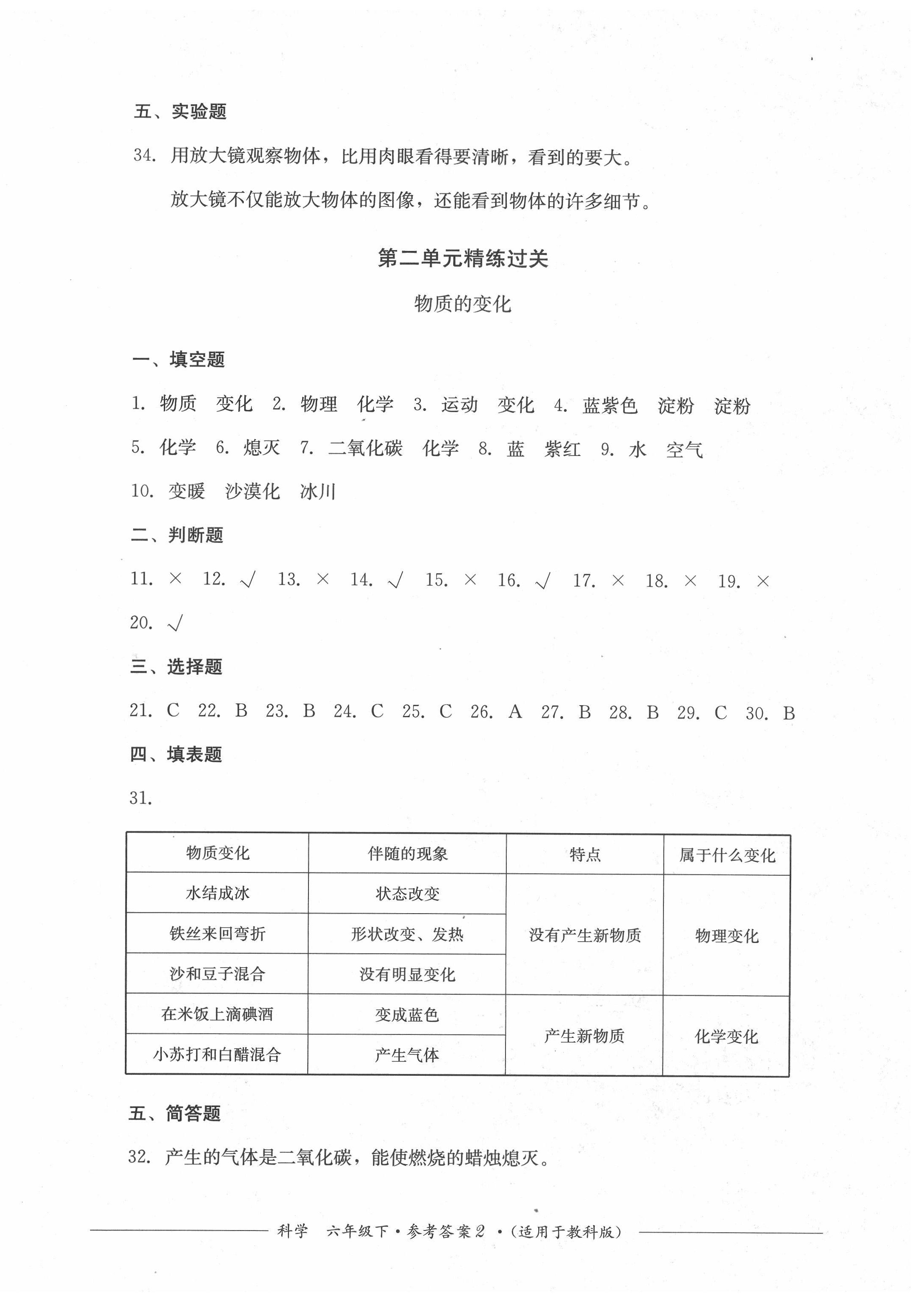 2022年精練過關四川教育出版社六年級科學下冊教科版 第2頁