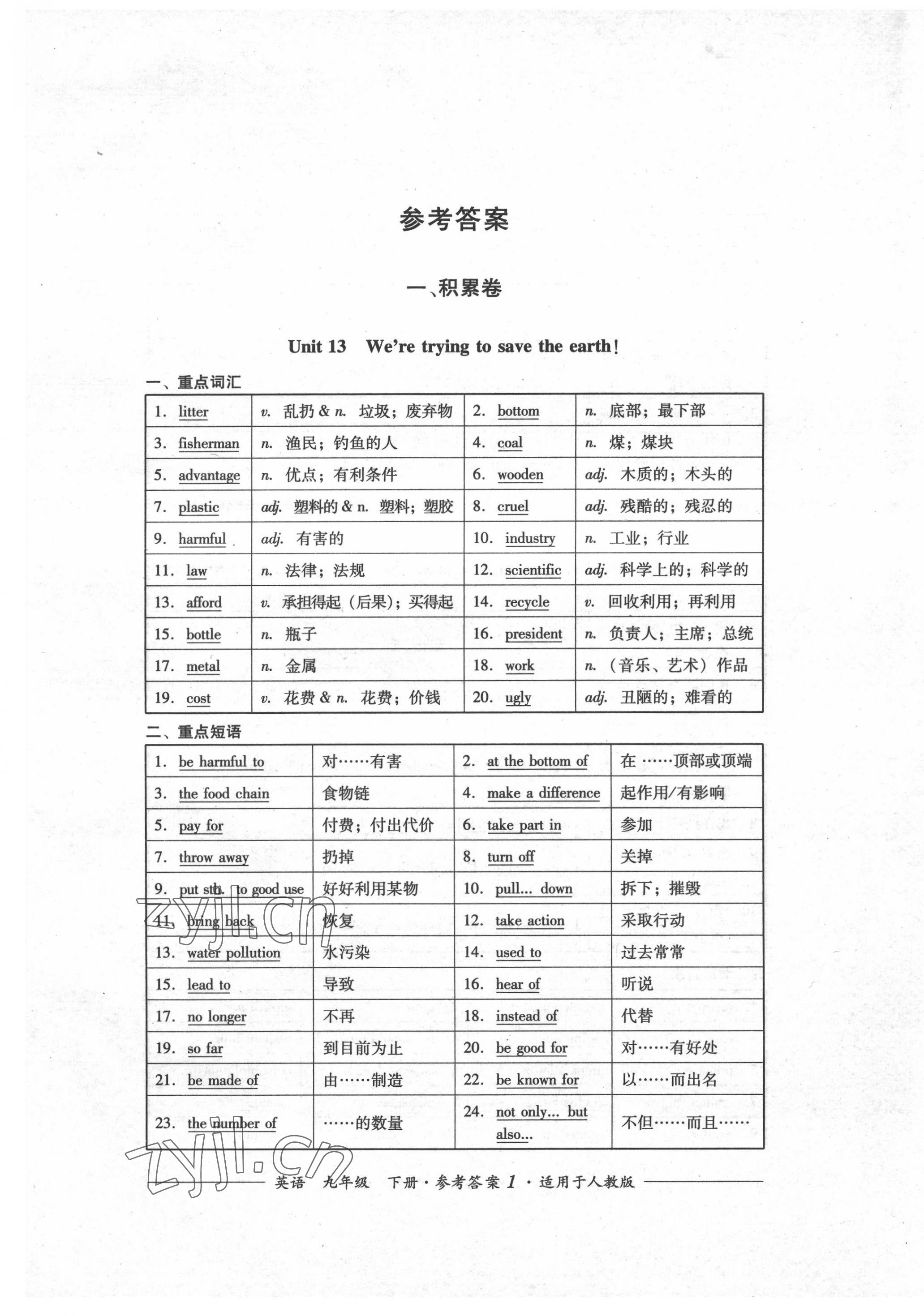 2022年精練過關(guān)四川教育出版社九年級英語下冊人教版 第1頁