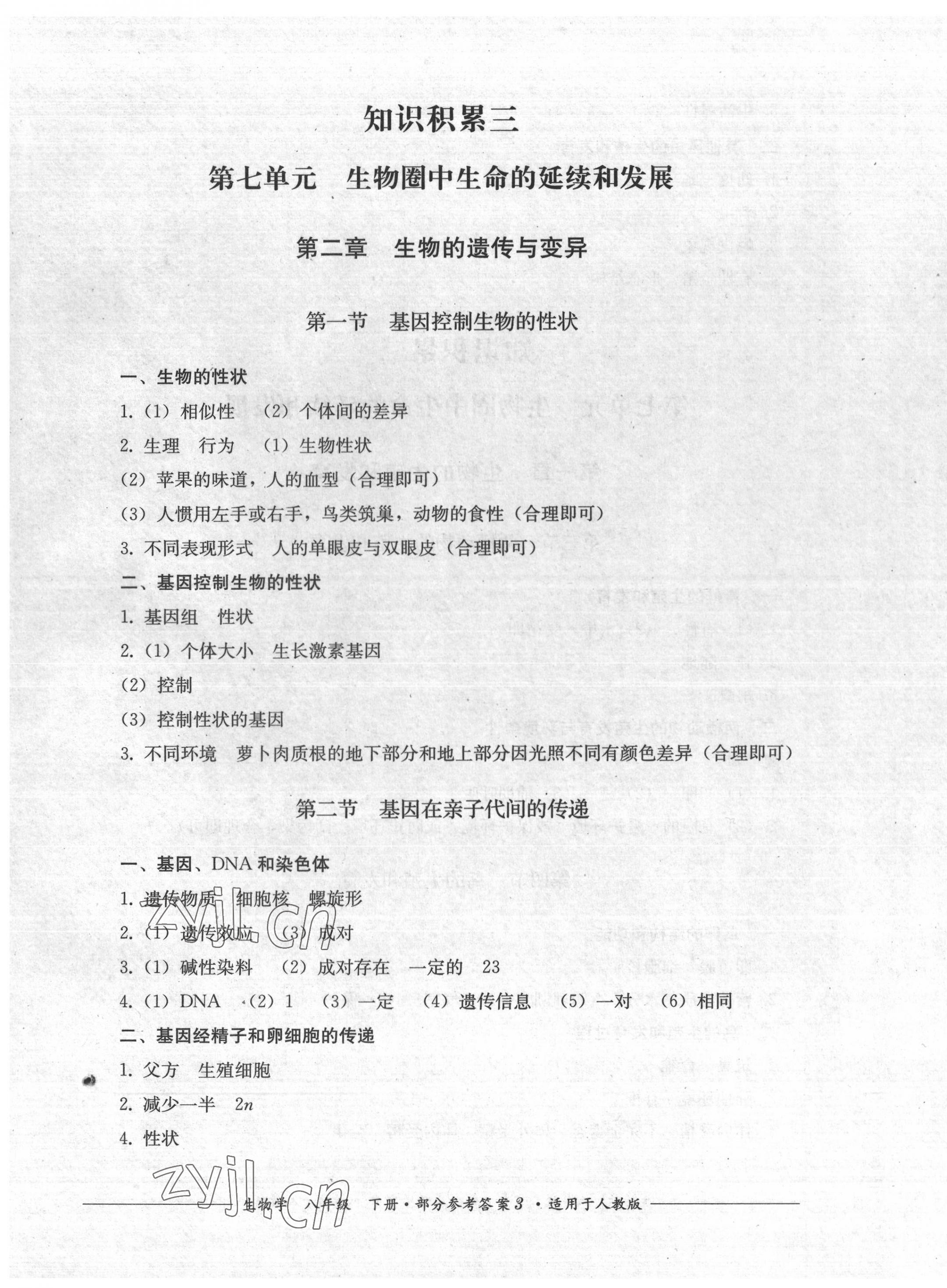 2022年精練過(guò)關(guān)四川教育出版社八年級(jí)生物下冊(cè)人教版 第3頁(yè)