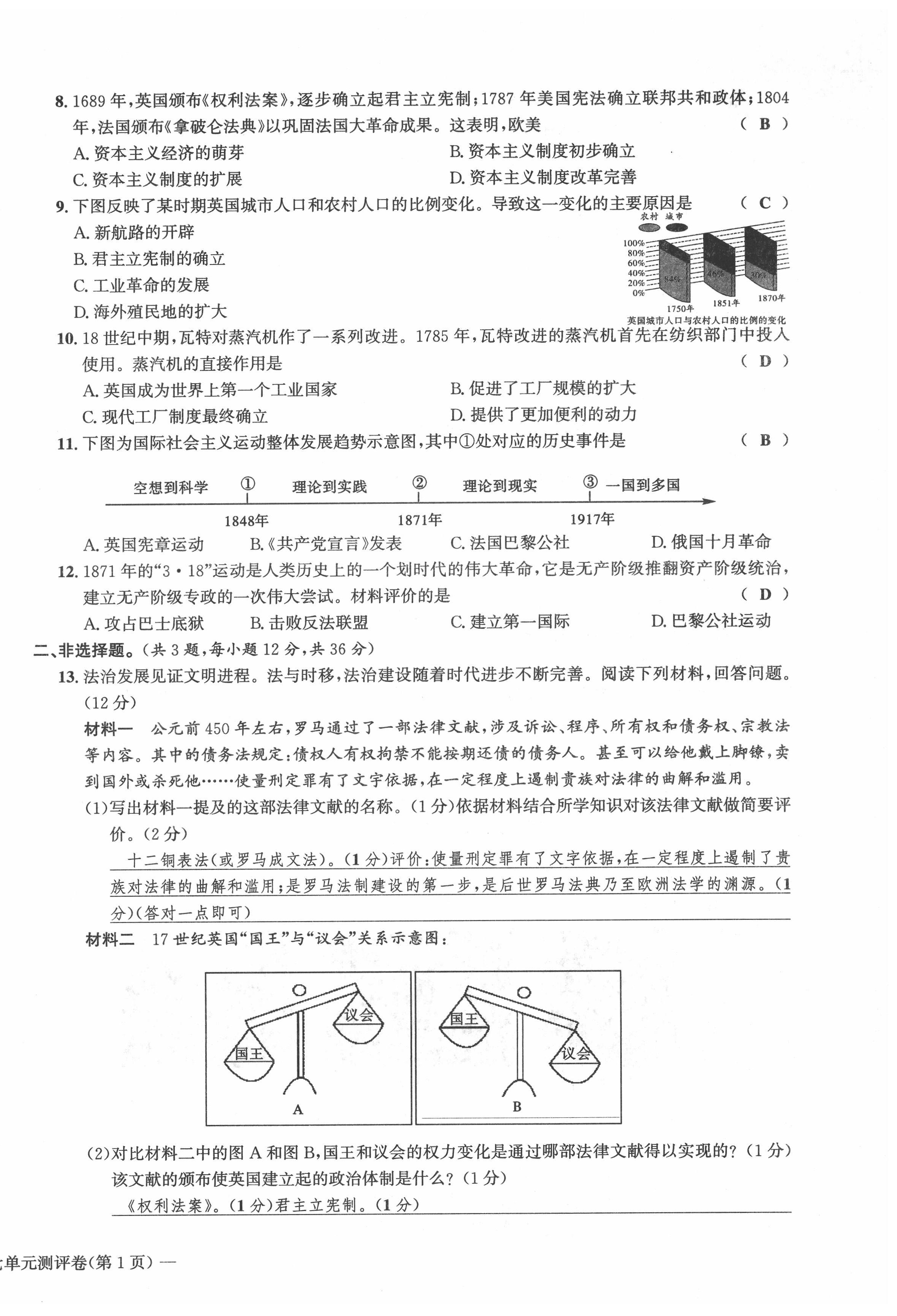 2022年学业评价测评卷九年级道德与法治全一册人教版 第10页