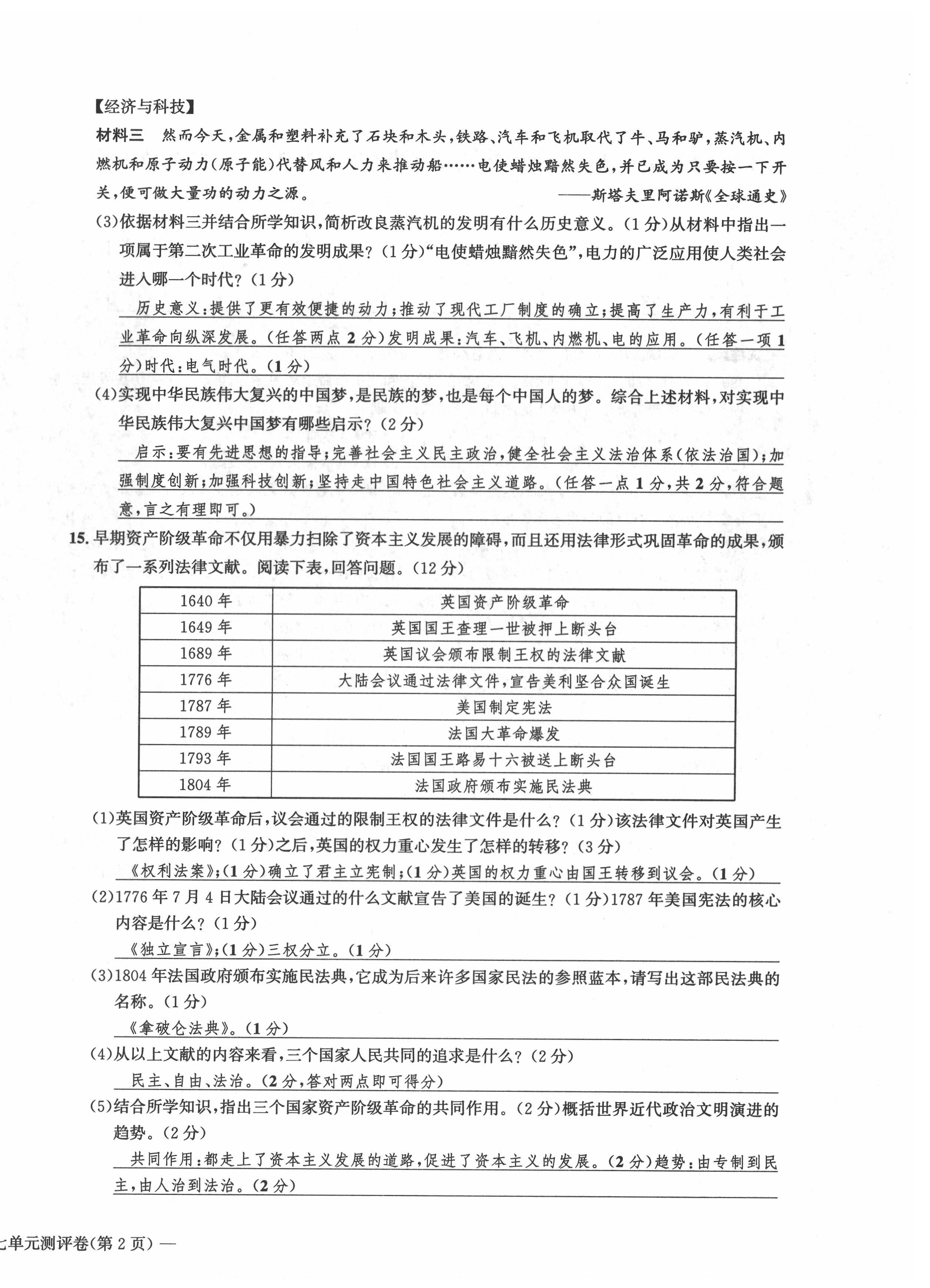 2022年学业评价测评卷九年级道德与法治全一册人教版 第12页