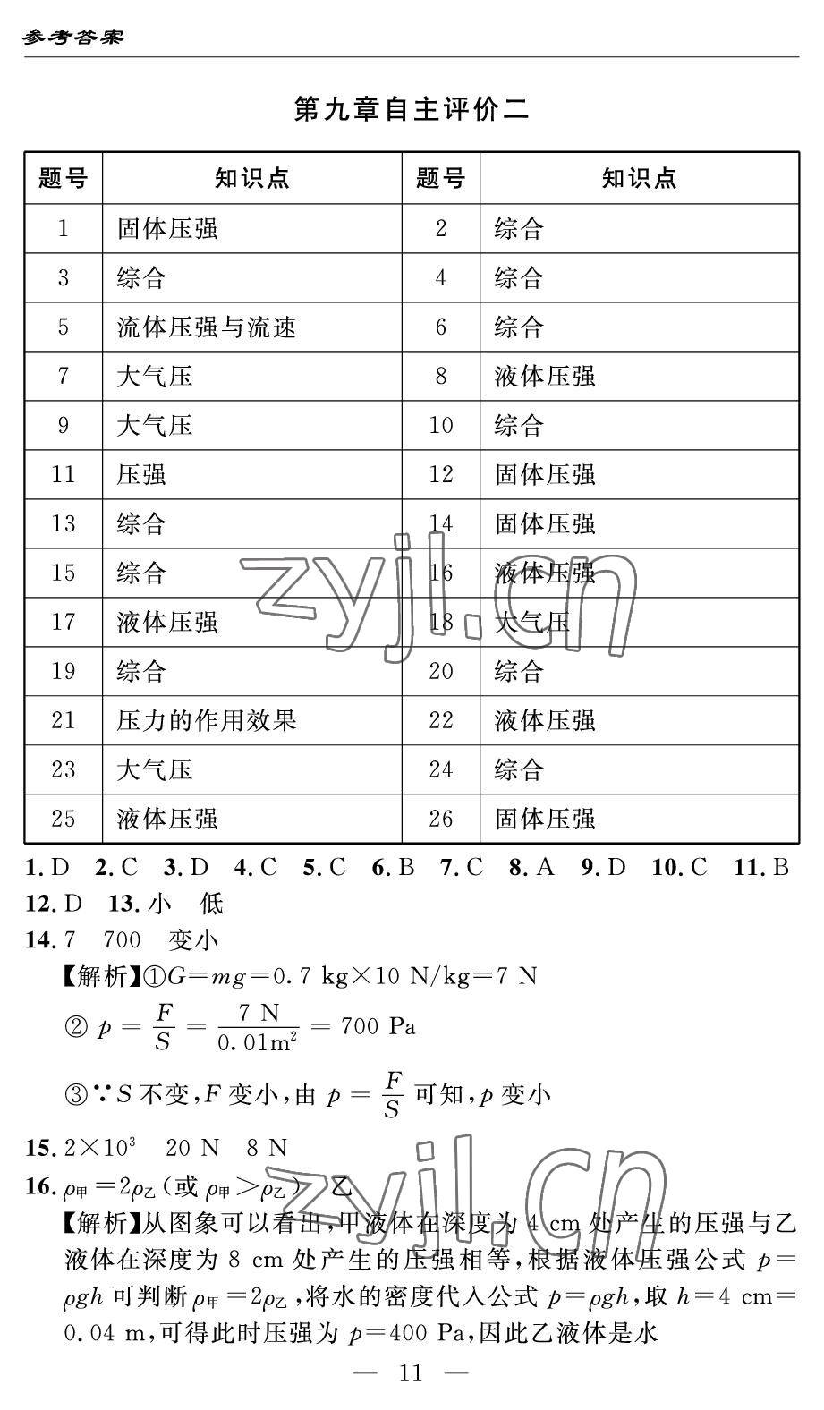 2022年智慧課堂自主評(píng)價(jià)八年級(jí)物理下冊(cè)人教版 參考答案第11頁