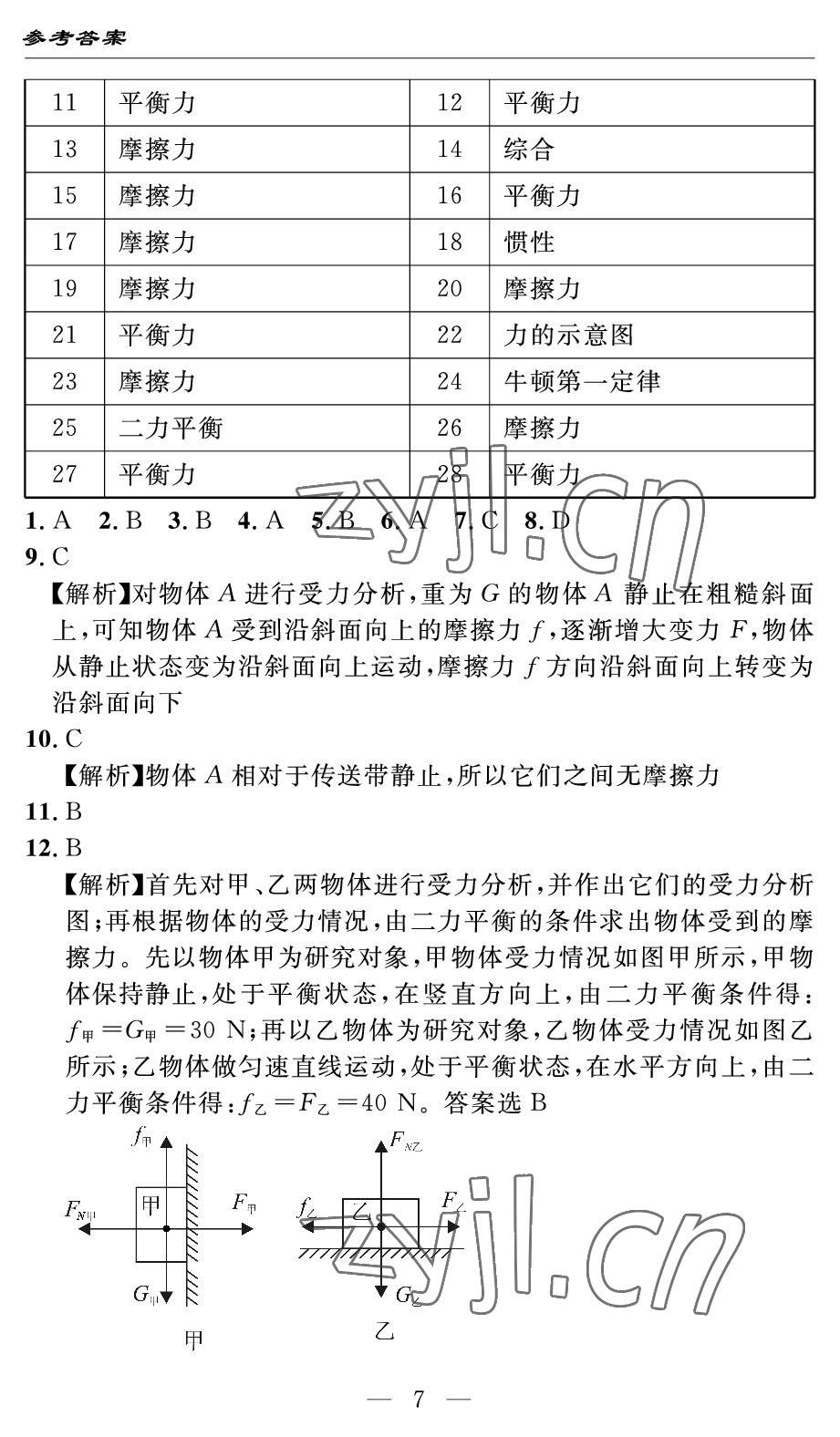 2022年智慧課堂自主評價(jià)八年級物理下冊人教版 參考答案第7頁