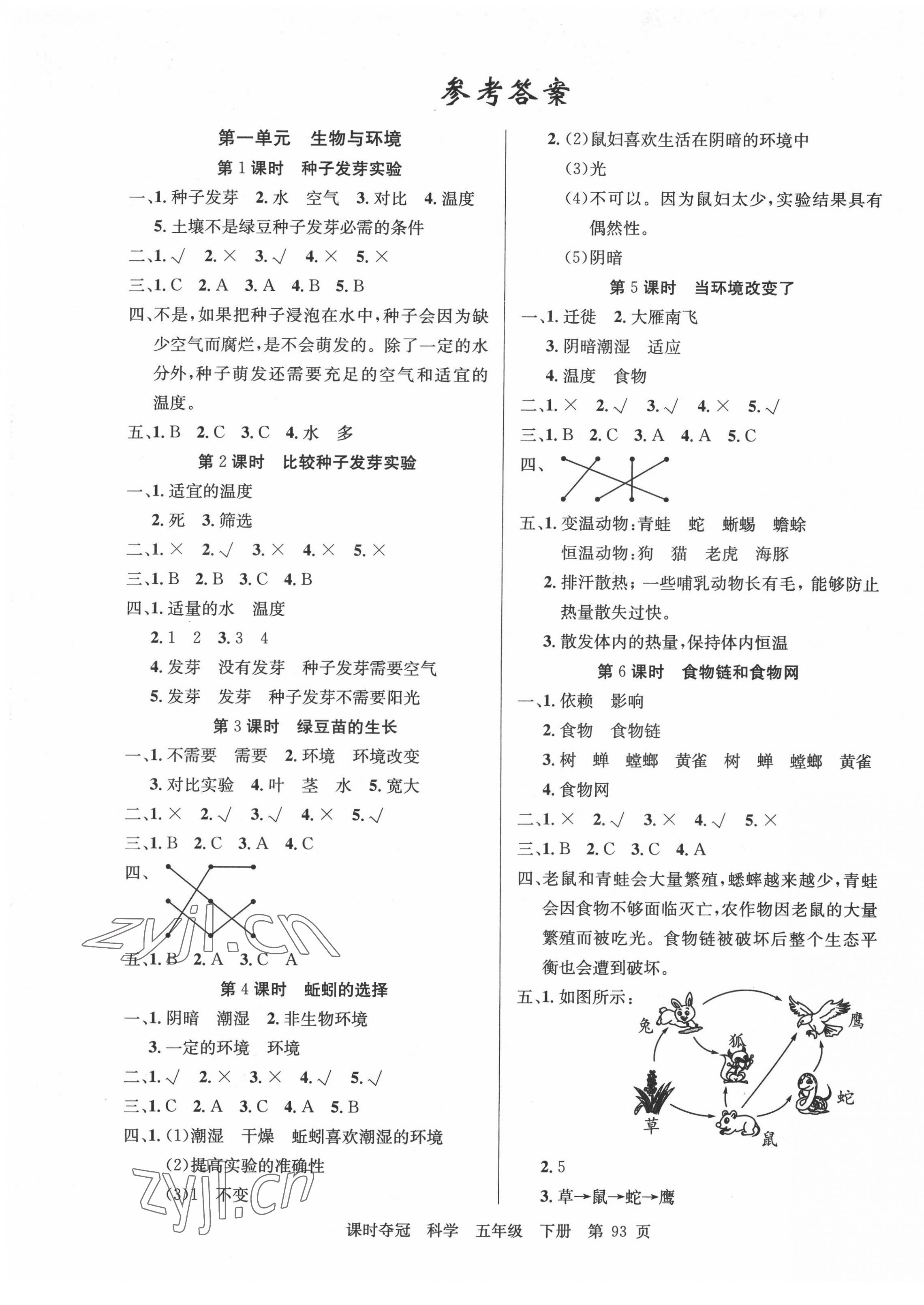 2022年课时夺冠五年级科学下册教科版 第1页