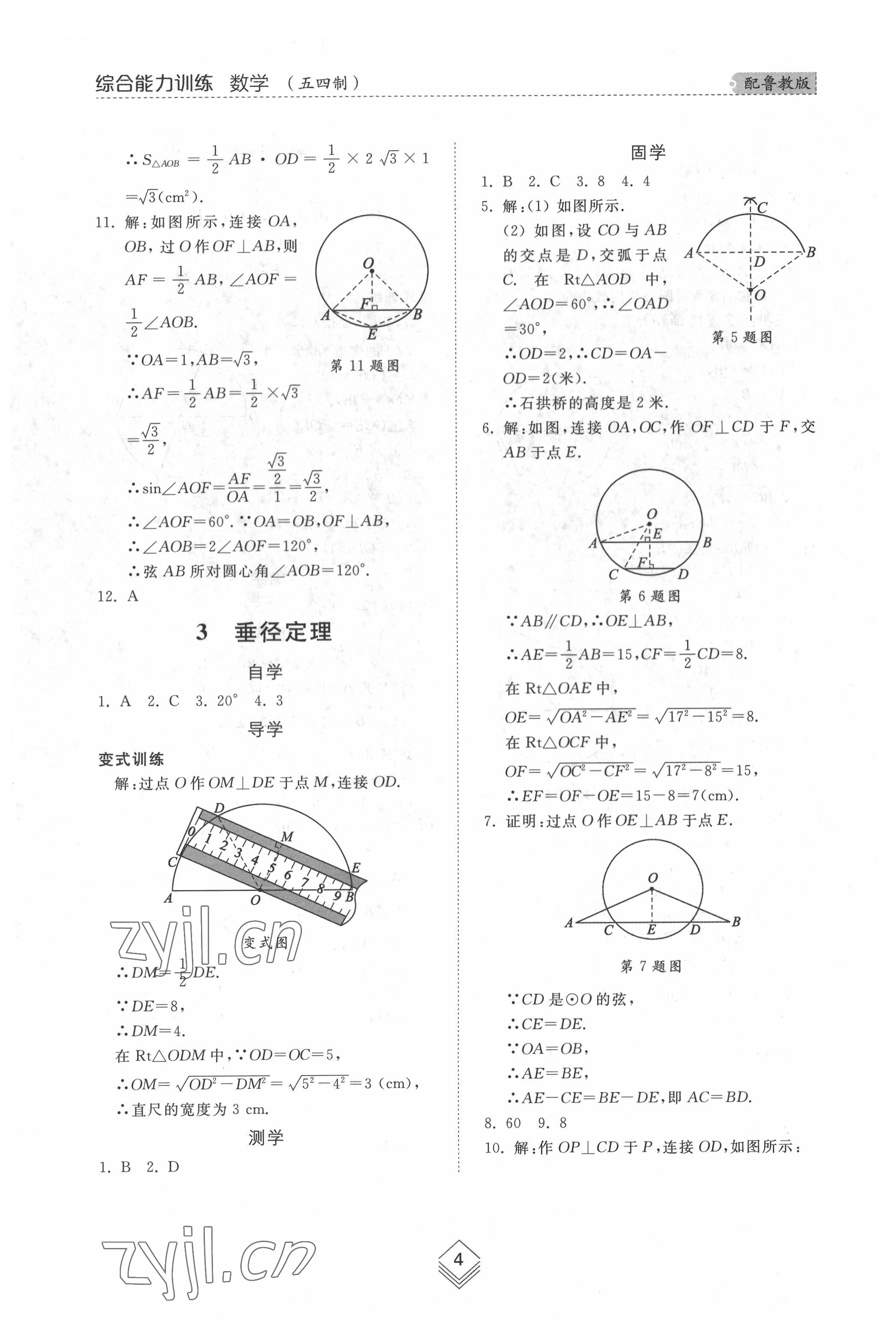 2022年綜合能力訓(xùn)練九年級(jí)數(shù)學(xué)全一冊(cè)魯教版54制 參考答案第3頁(yè)