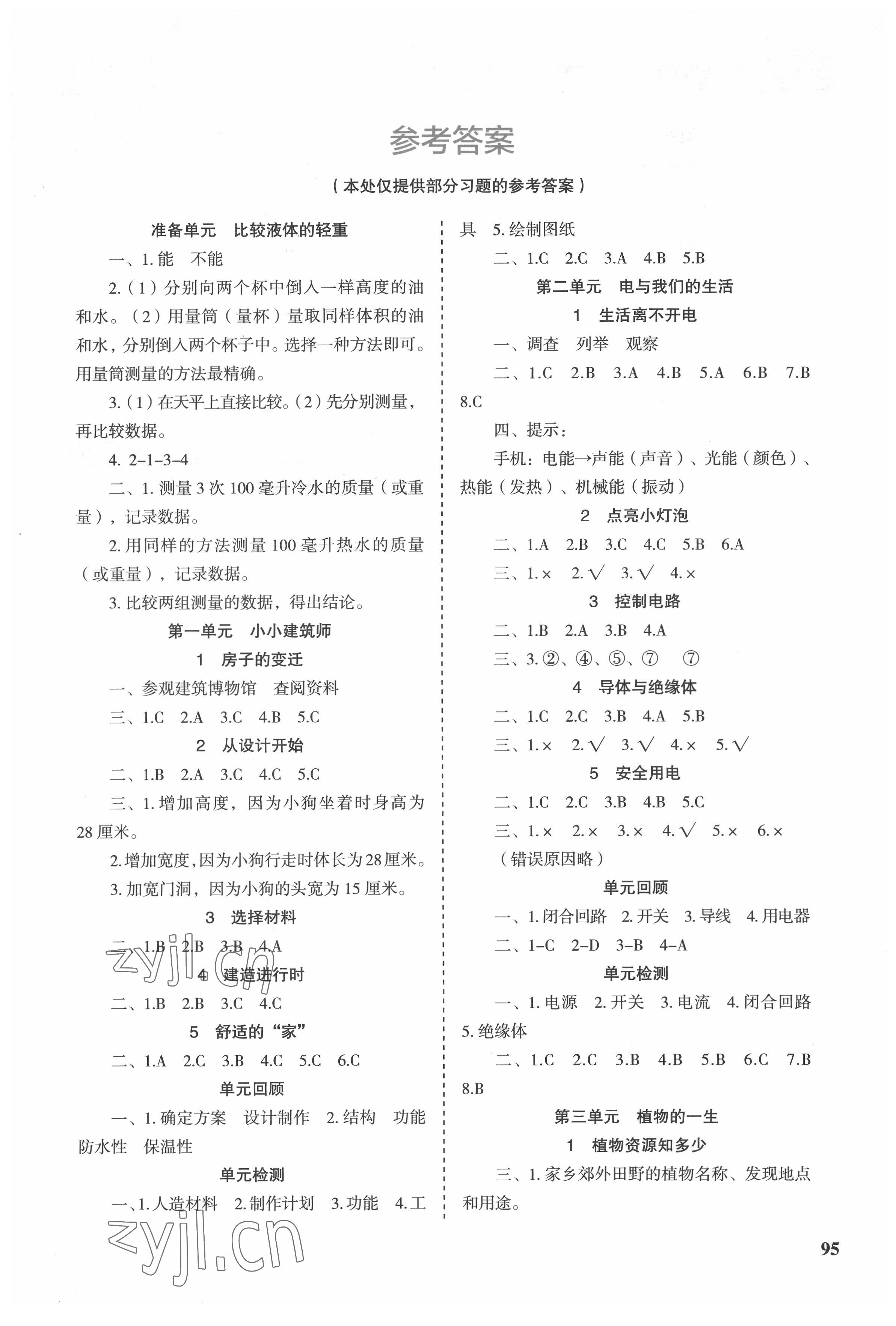 2022年科學(xué)探究與鞏固三年級(jí)下冊(cè)大象版 參考答案第1頁(yè)
