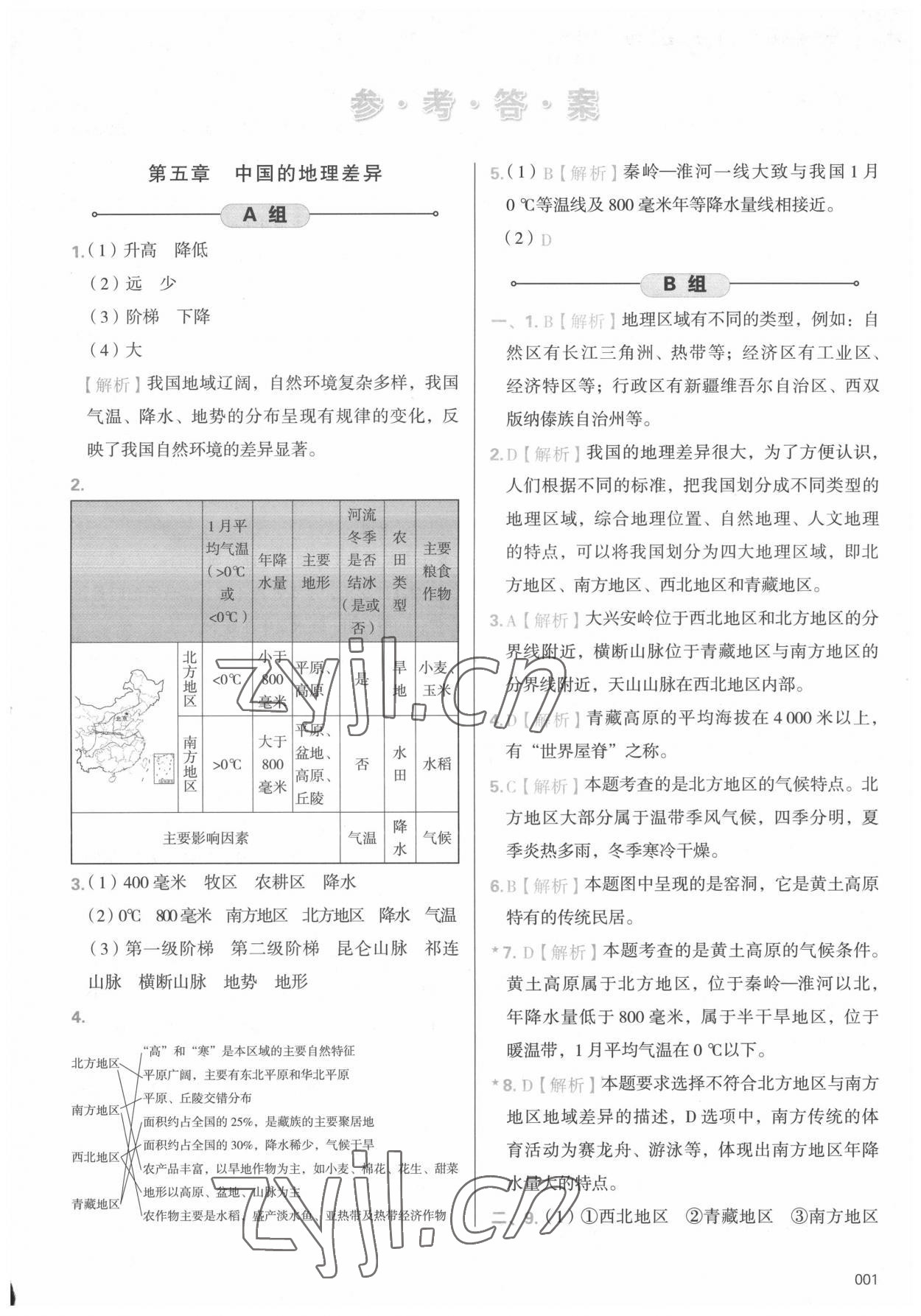 2022年學習質量監(jiān)測八年級地理下冊人教版 參考答案第1頁