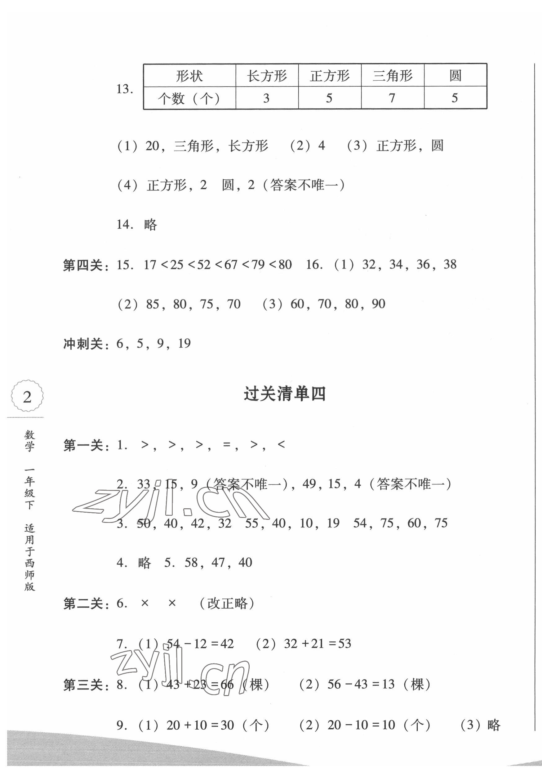 2022年過關(guān)清單四川教育出版社一年級數(shù)學下冊西師大版 第3頁