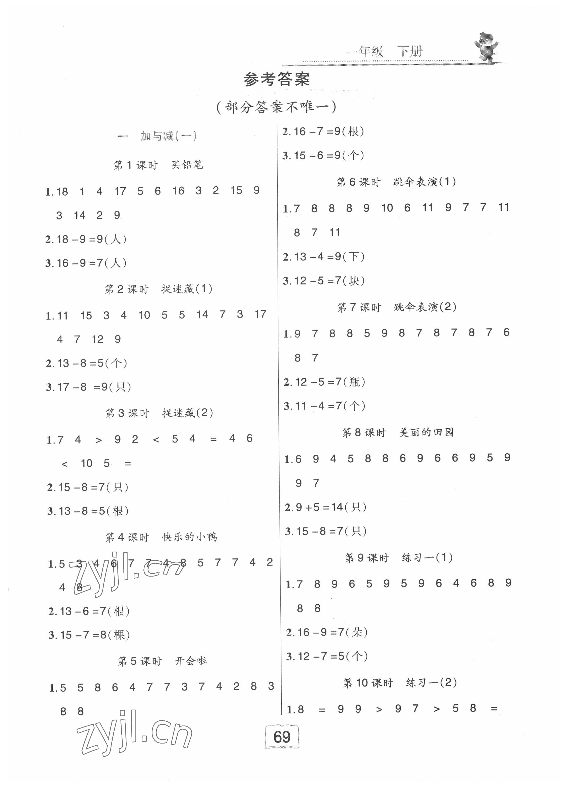 2022年翰都文化口算應用題卡一年級下冊 第1頁