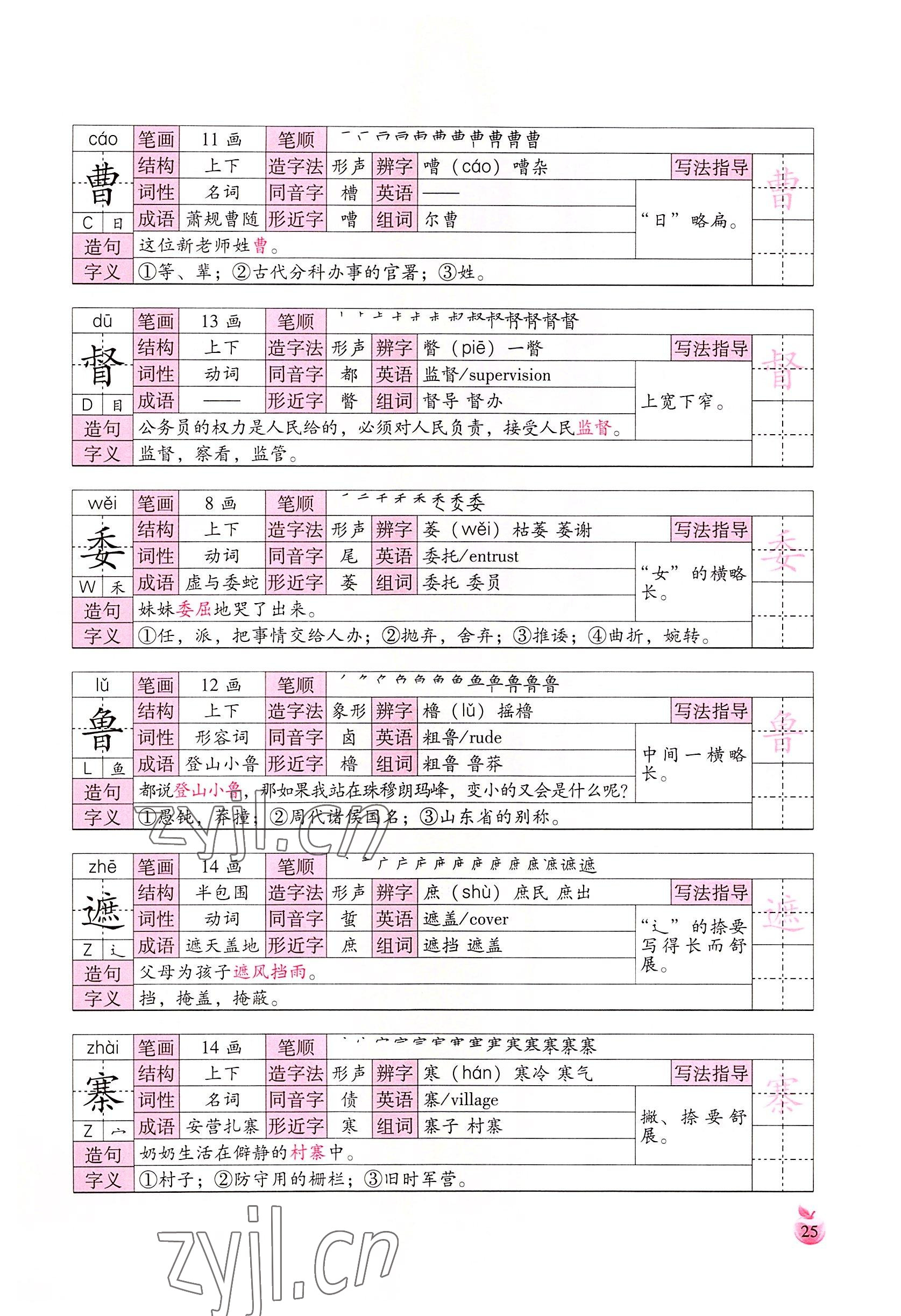 2022年小学生词语手册云南教育出版社五年级语文下册人教版 参考答案第25页