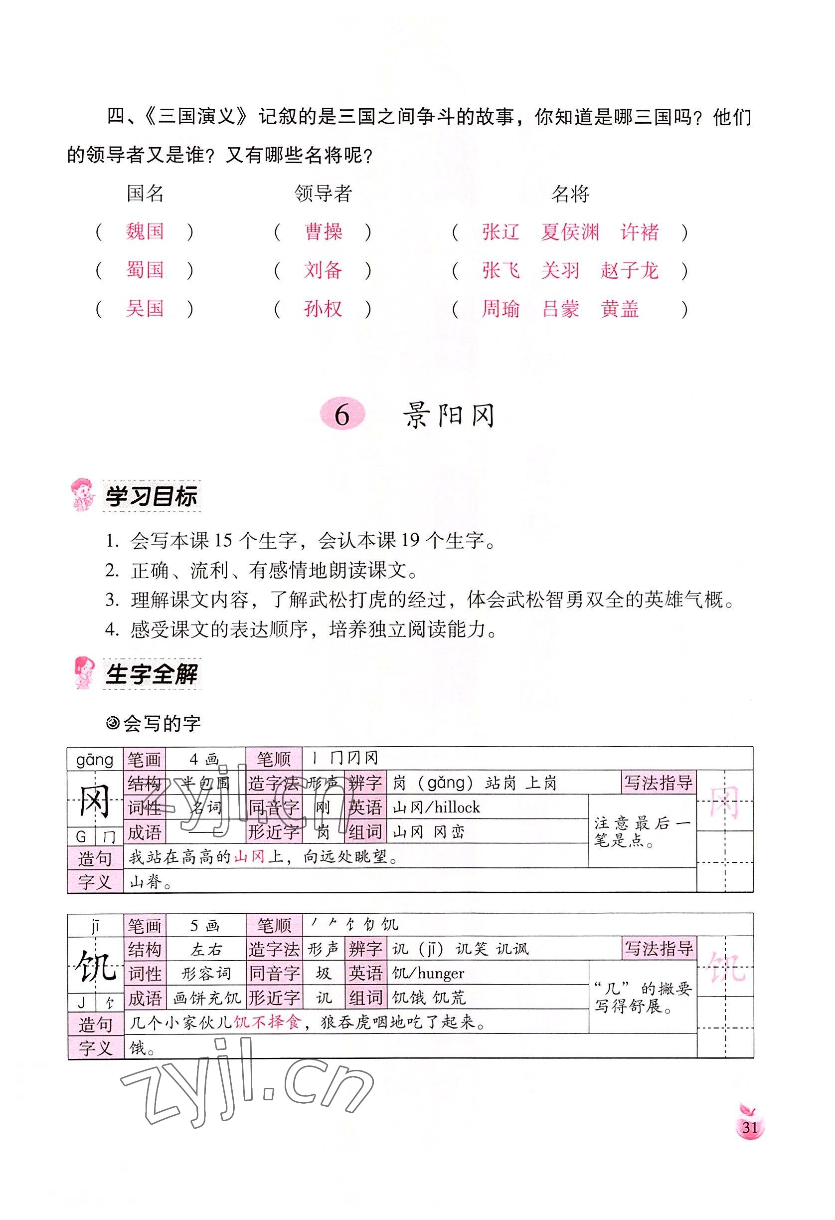 2022年小学生词语手册云南教育出版社五年级语文下册人教版 参考答案第31页