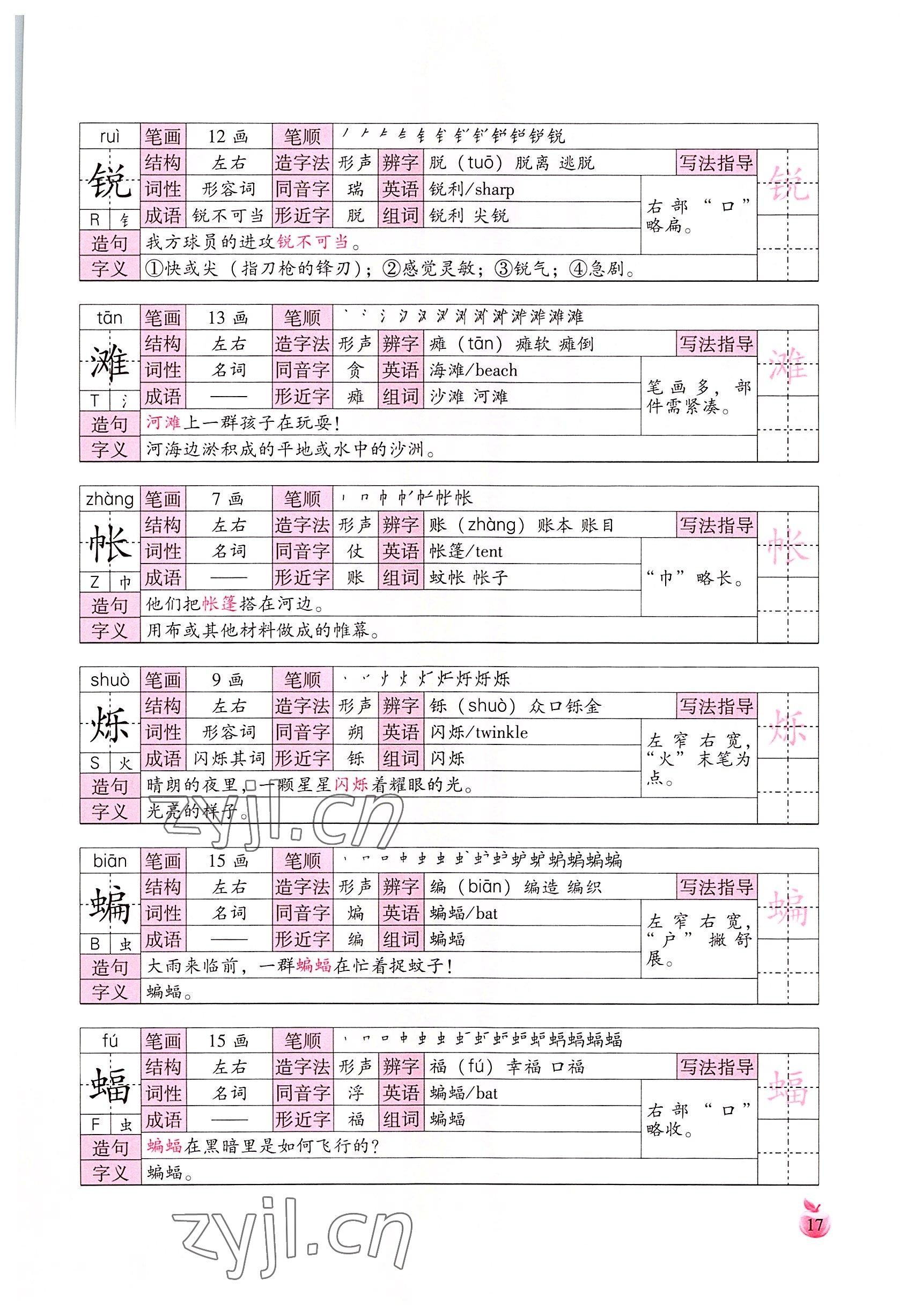 2022年小学生词语手册云南教育出版社四年级语文下册人教版 参考答案第17页