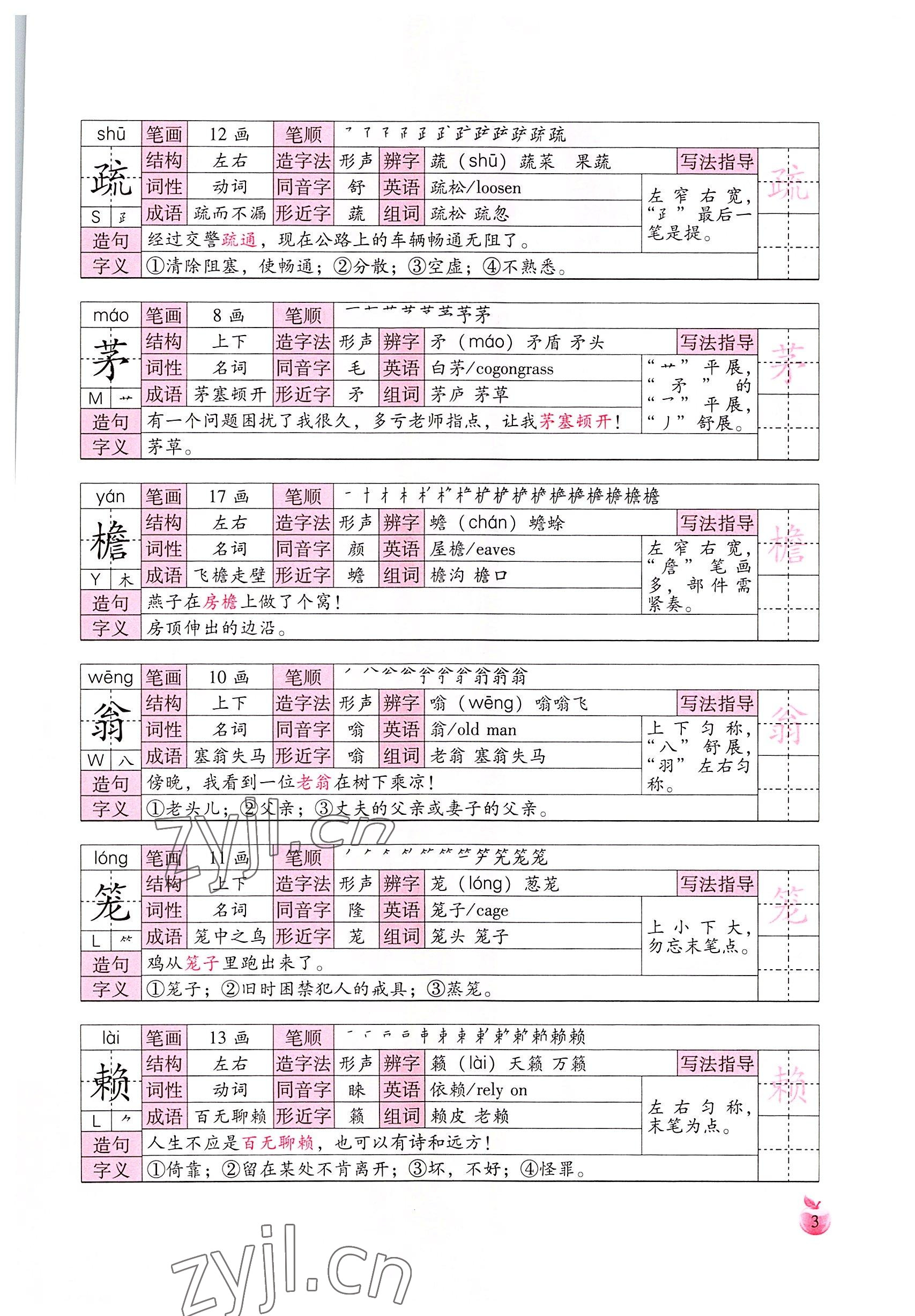 2022年小学生词语手册云南教育出版社四年级语文下册人教版 参考答案第3页