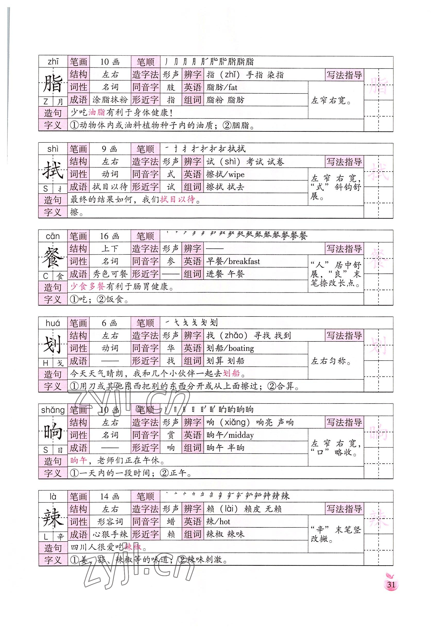 2022年小学生词语手册云南教育出版社四年级语文下册人教版 参考答案第31页