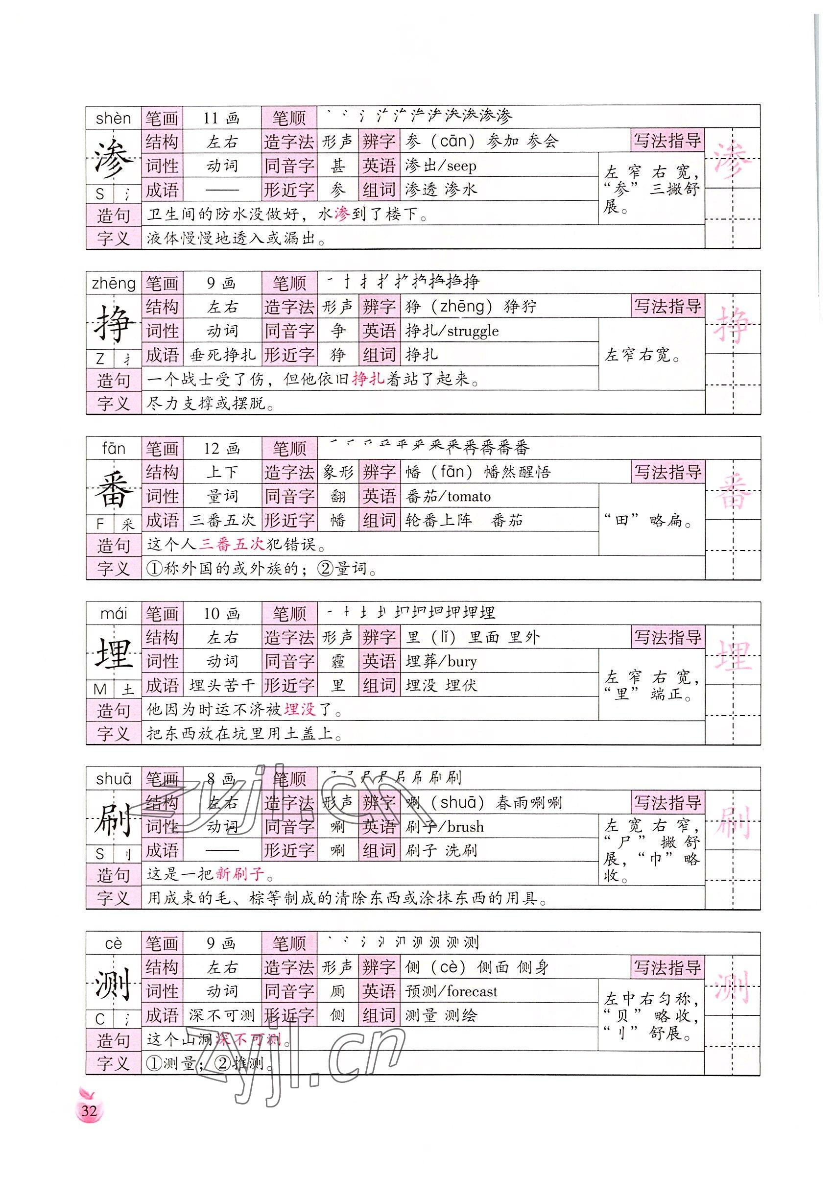 2022年小学生词语手册云南教育出版社四年级语文下册人教版 参考答案第32页