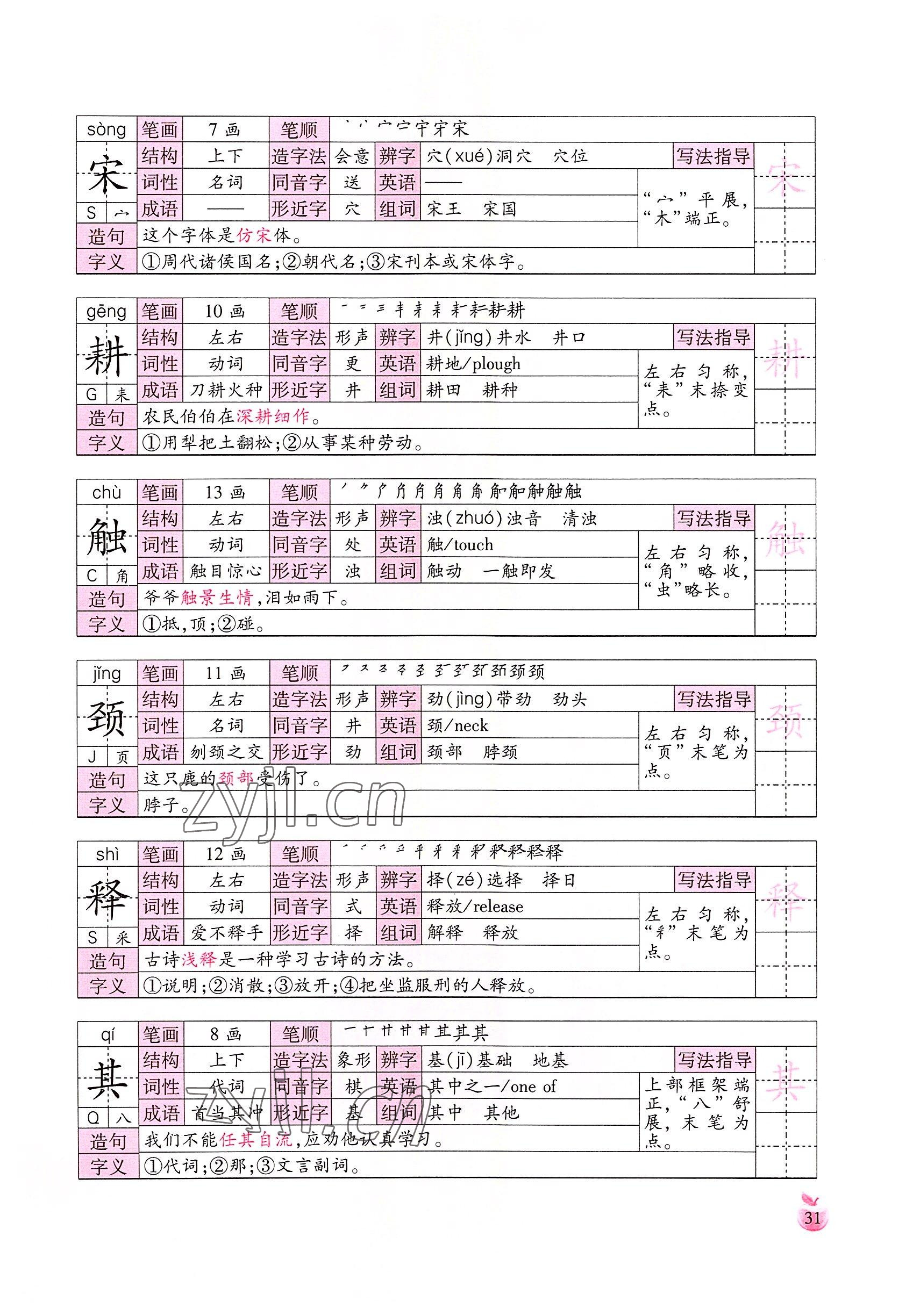 2022年小学生词语手册云南教育出版社三年级语文下册人教版 参考答案第31页