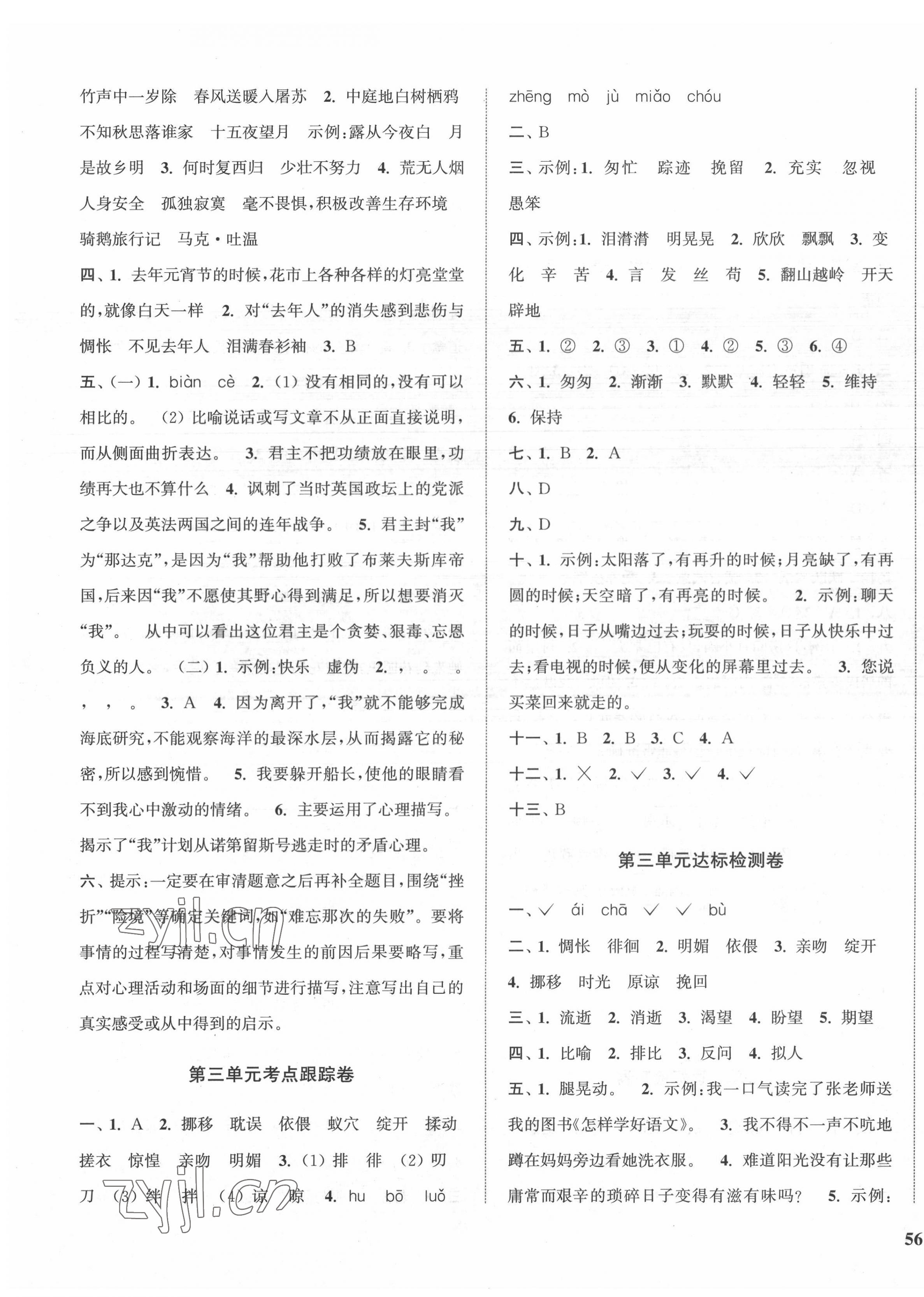 2022年金鑰匙1加1目標(biāo)檢測(cè)六年級(jí)語(yǔ)文下冊(cè)人教版 參考答案第3頁(yè)