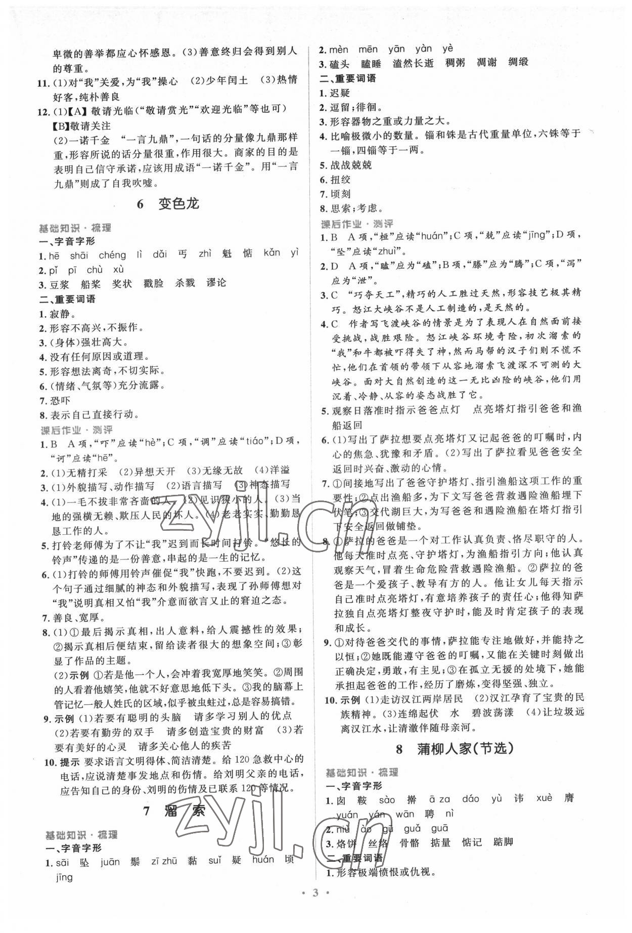 2022年同步解析與測評學(xué)考練九年級語文下冊人教版精編版 參考答案第3頁