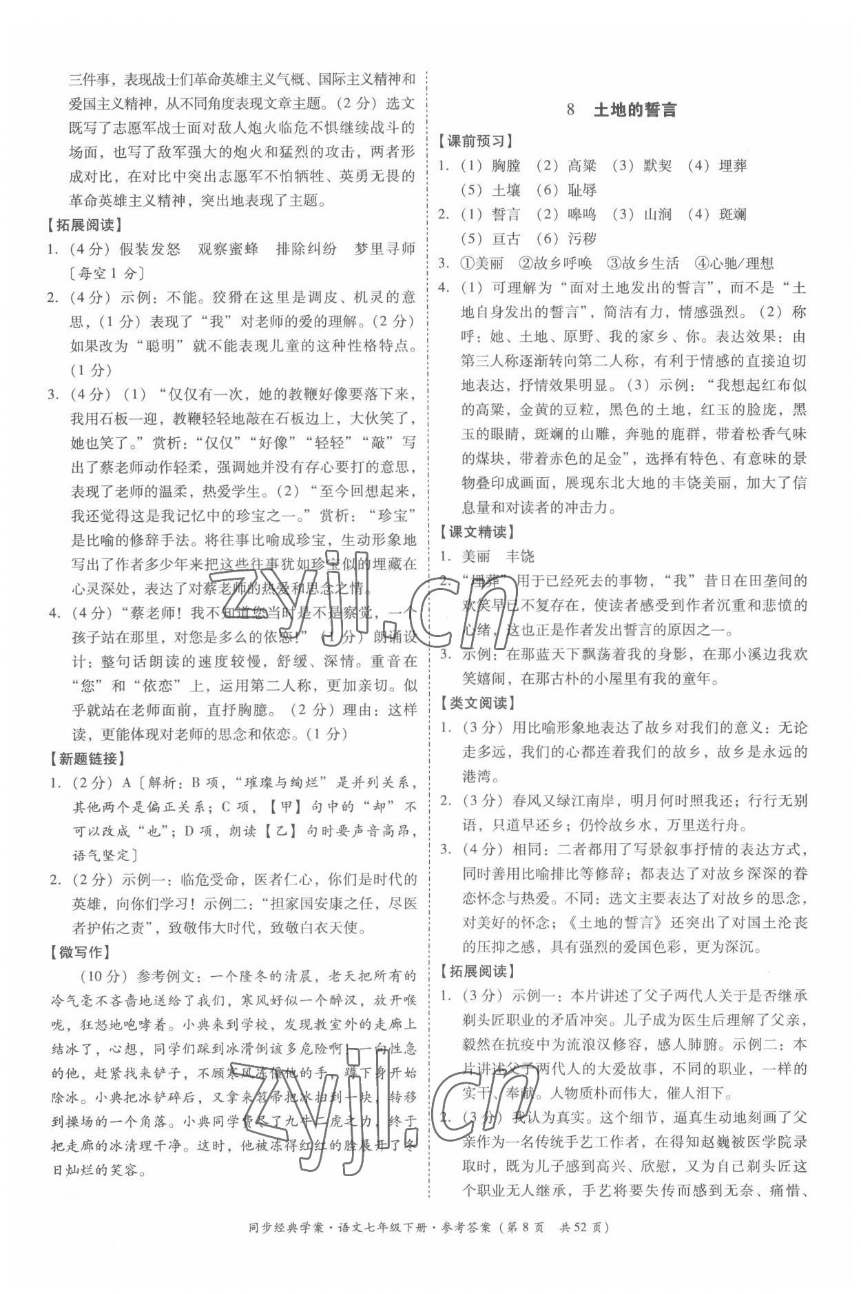 2022年同步經典學案七年級語文下冊人教版 第8頁