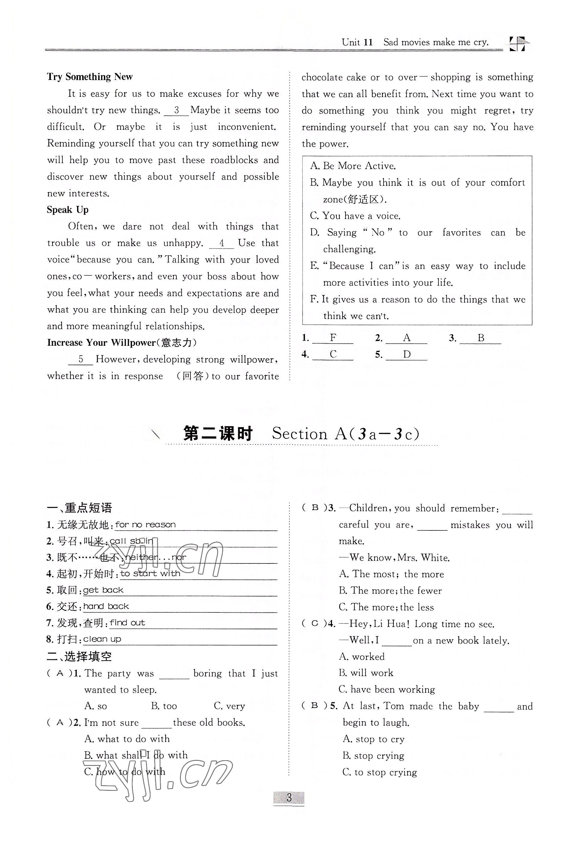 2022年名師課堂課時優(yōu)化精講精練九年級英語下冊人教版 參考答案第3頁