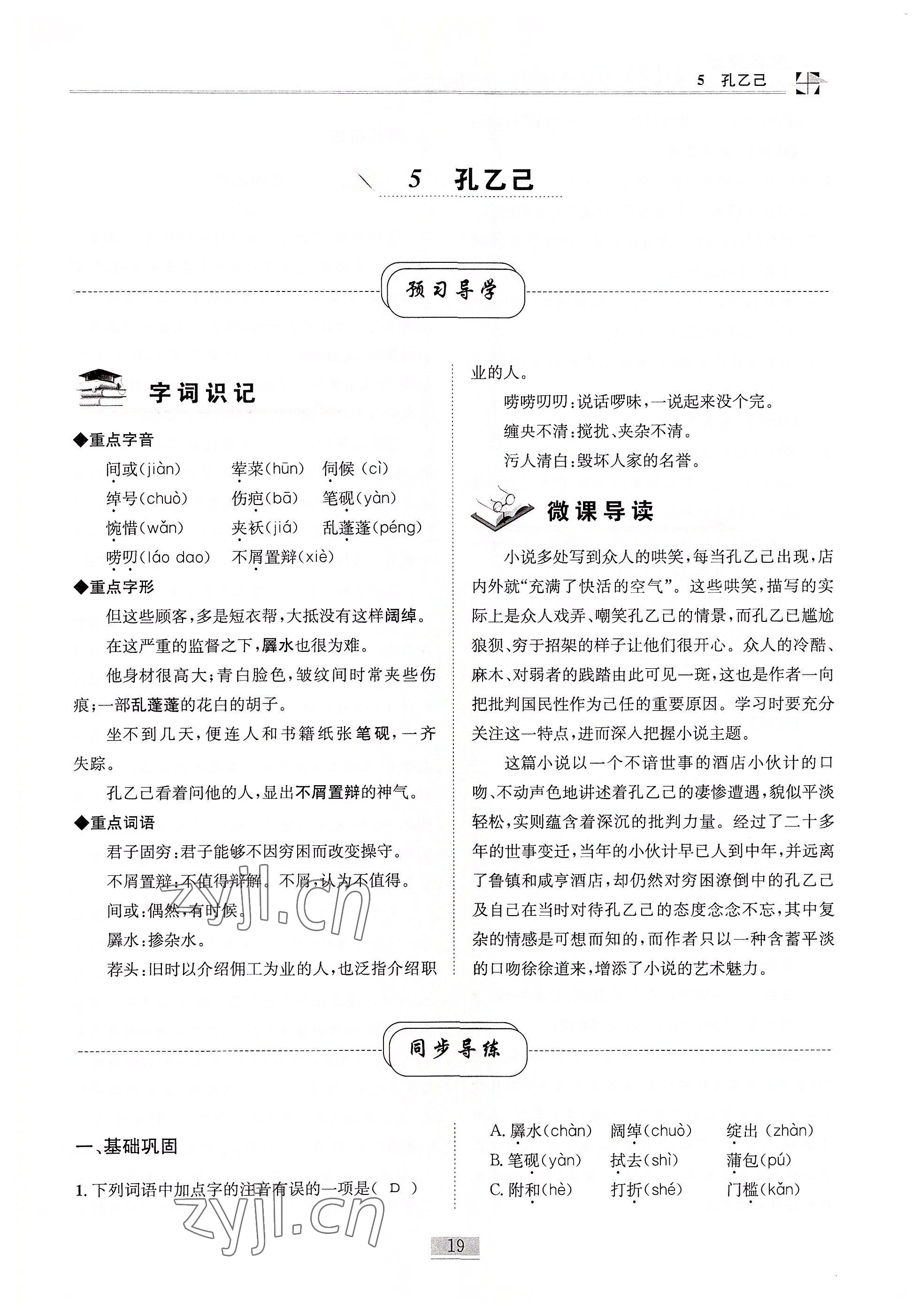 2022年名師課堂課時(shí)優(yōu)化精講精練九年級(jí)語(yǔ)文下冊(cè)人教版 參考答案第19頁(yè)