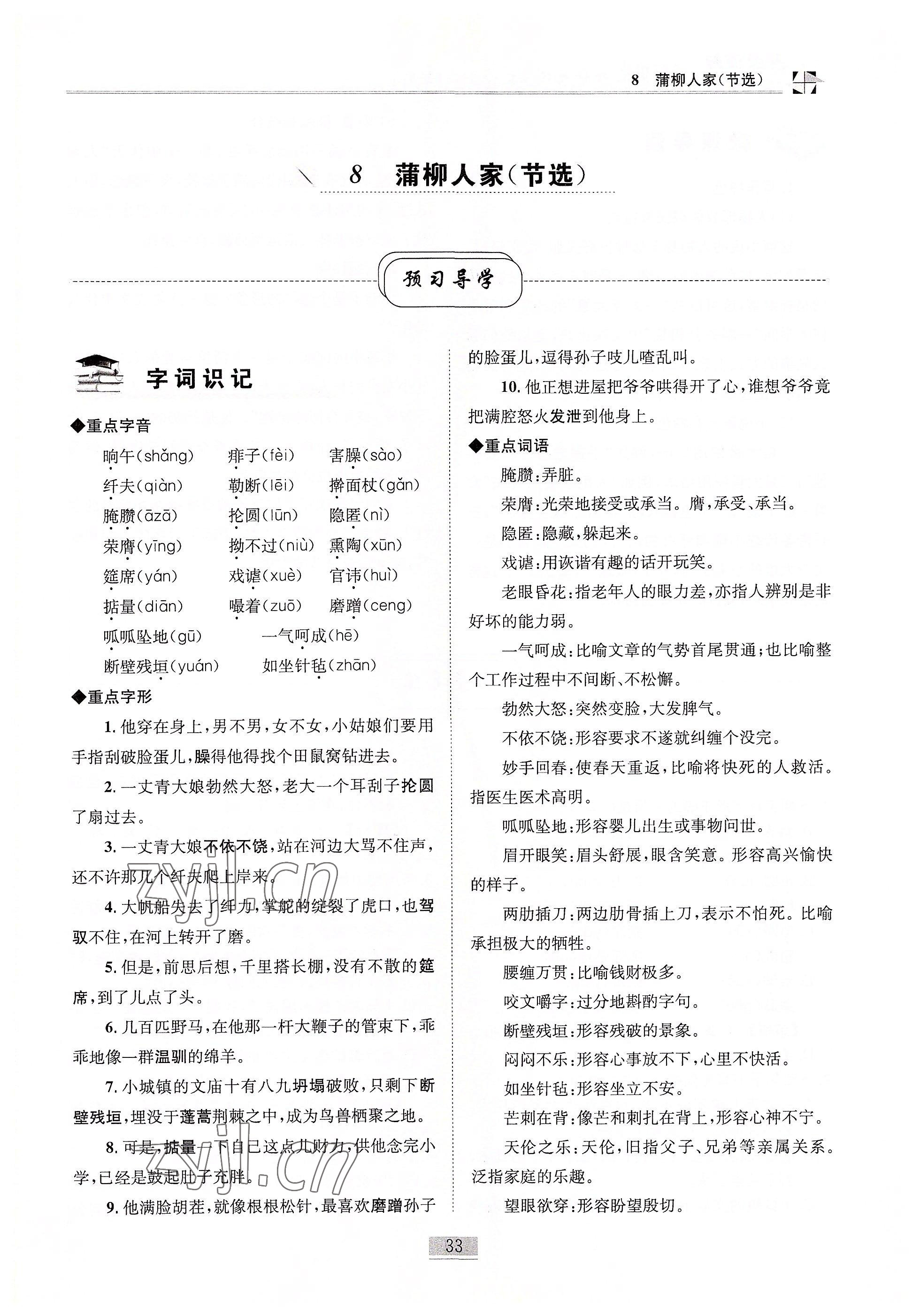 2022年名師課堂課時優(yōu)化精講精練九年級語文下冊人教版 參考答案第33頁