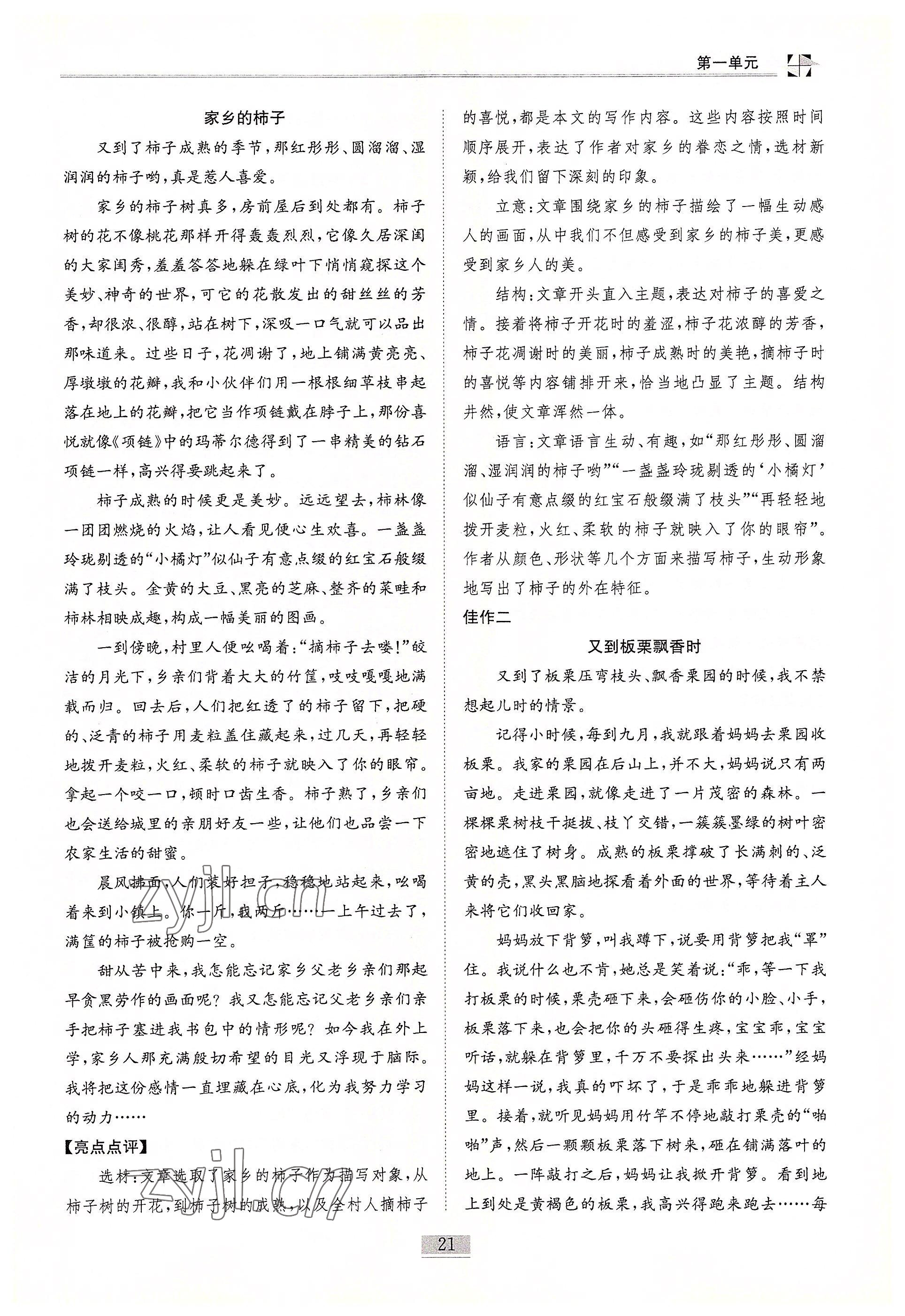 2022年名師課堂課時優化精講精練八年級語文下冊人教版 參考答案第21頁