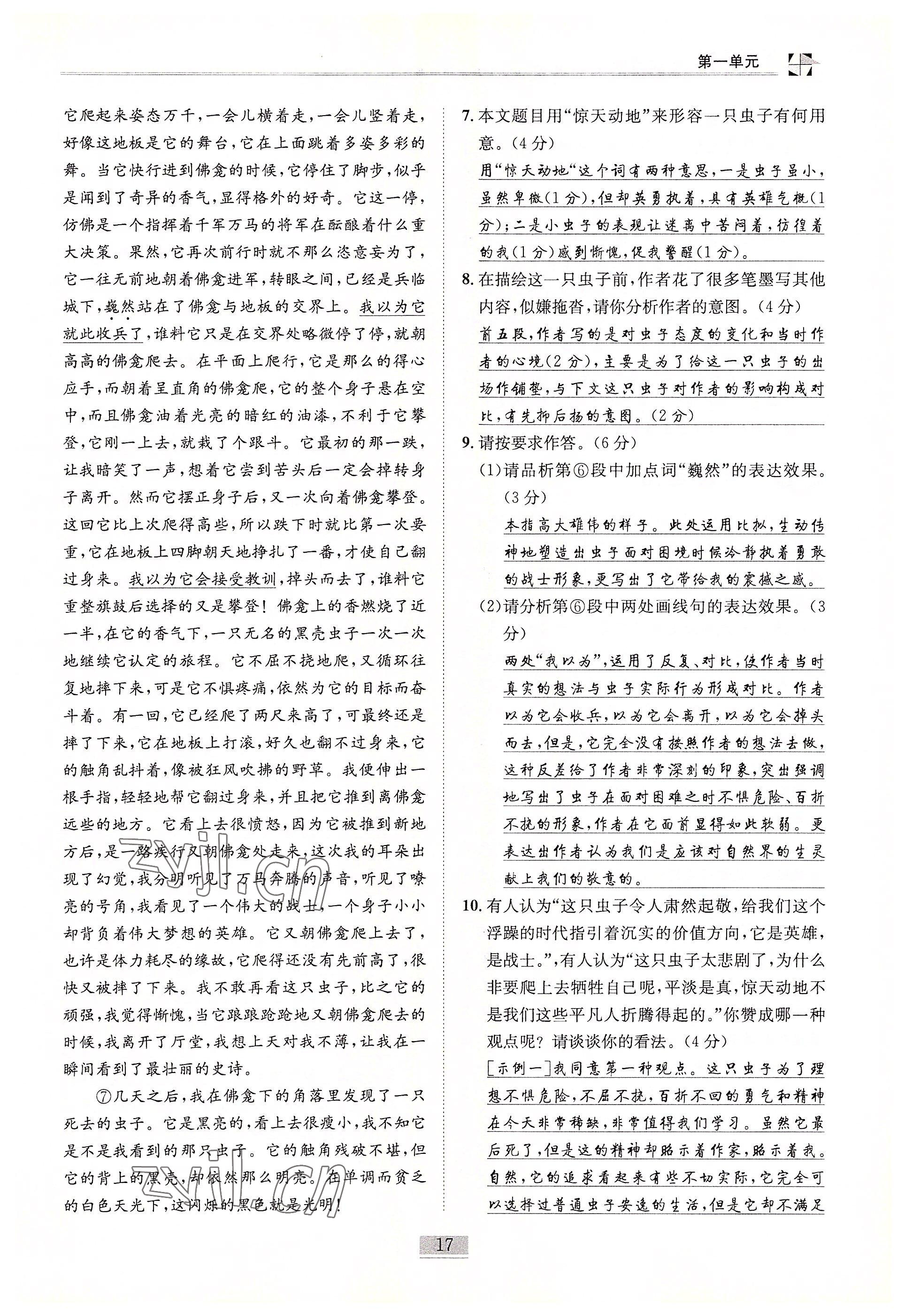 2022年名師課堂課時(shí)優(yōu)化精講精練八年級(jí)語(yǔ)文下冊(cè)人教版 參考答案第17頁(yè)