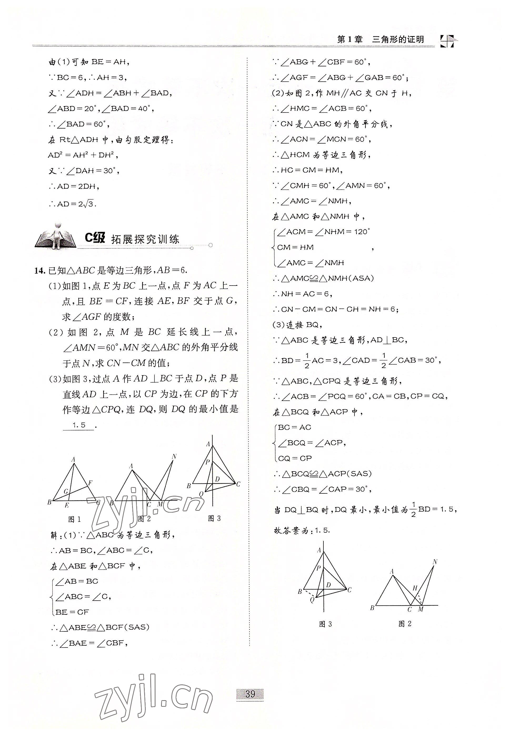 2022年名師課堂課時優(yōu)化精講精練八年級數(shù)學下冊北師大版 參考答案第39頁