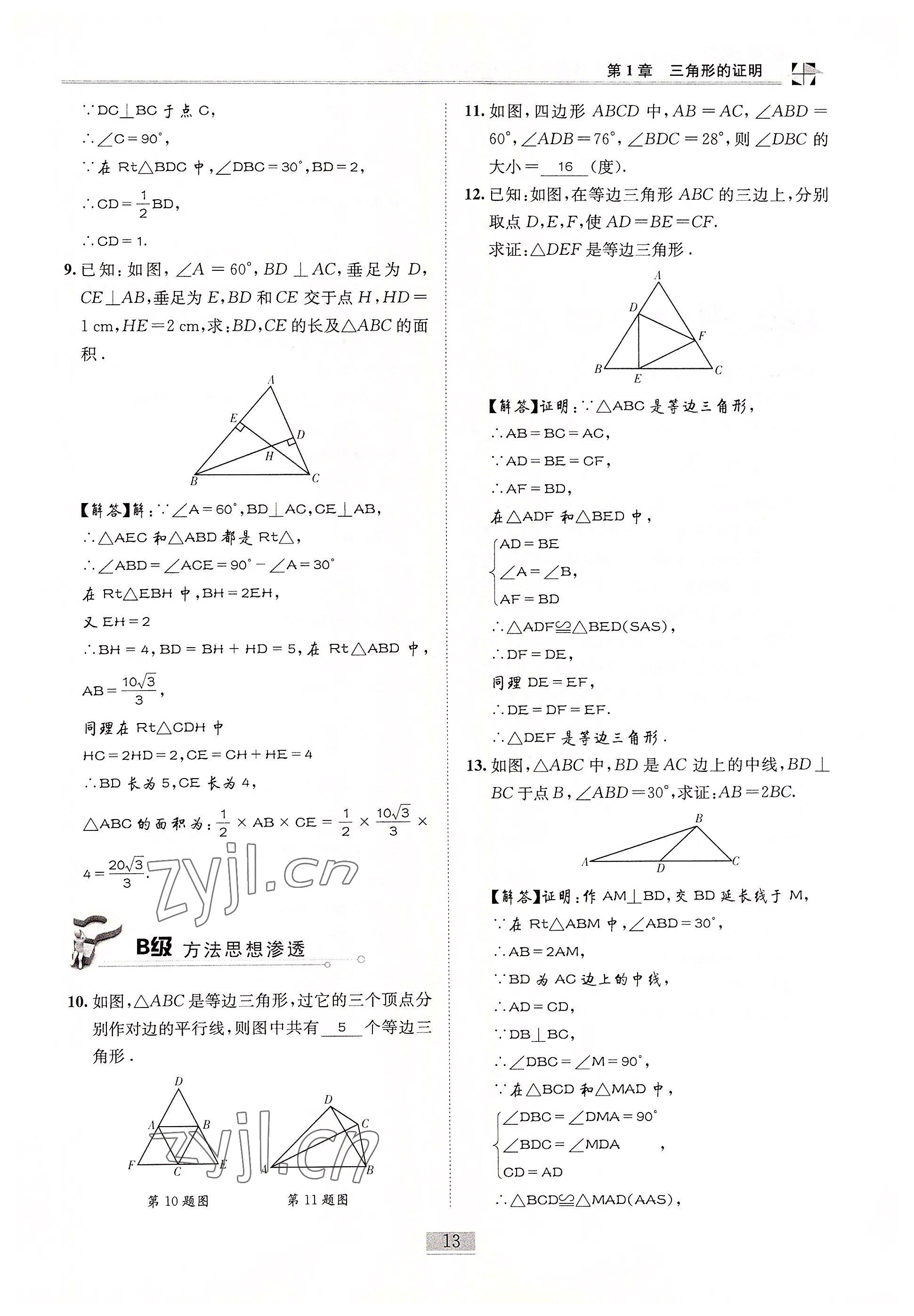 2022年名師課堂課時優(yōu)化精講精練八年級數(shù)學(xué)下冊北師大版 參考答案第13頁