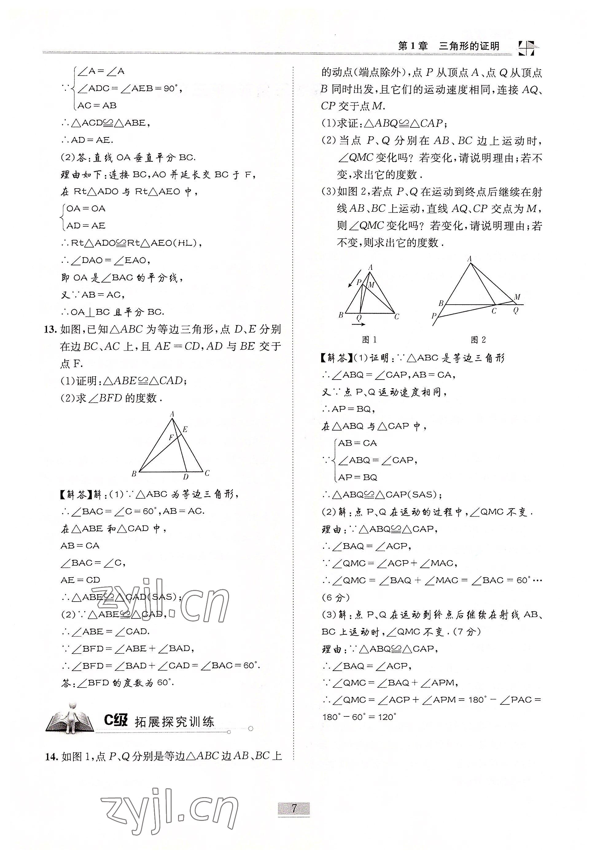 2022年名師課堂課時優(yōu)化精講精練八年級數(shù)學(xué)下冊北師大版 參考答案第7頁