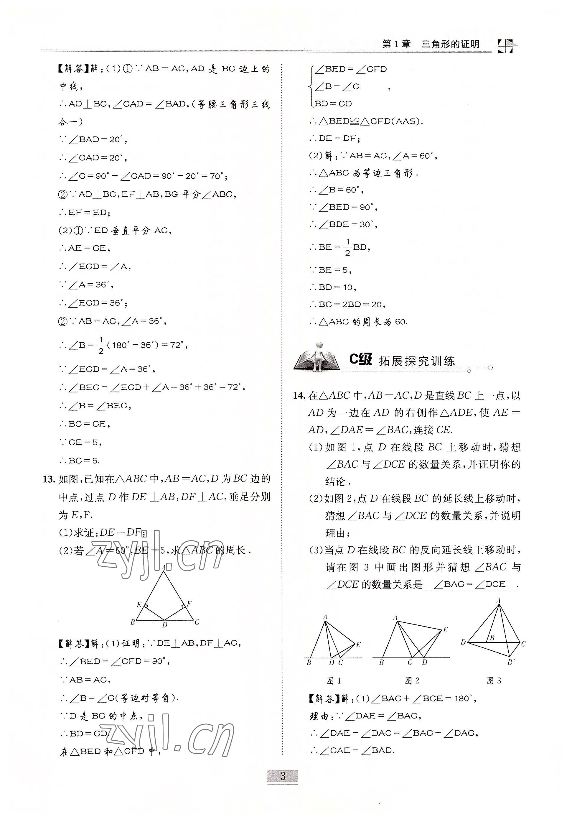 2022年名師課堂課時(shí)優(yōu)化精講精練八年級(jí)數(shù)學(xué)下冊(cè)北師大版 參考答案第3頁