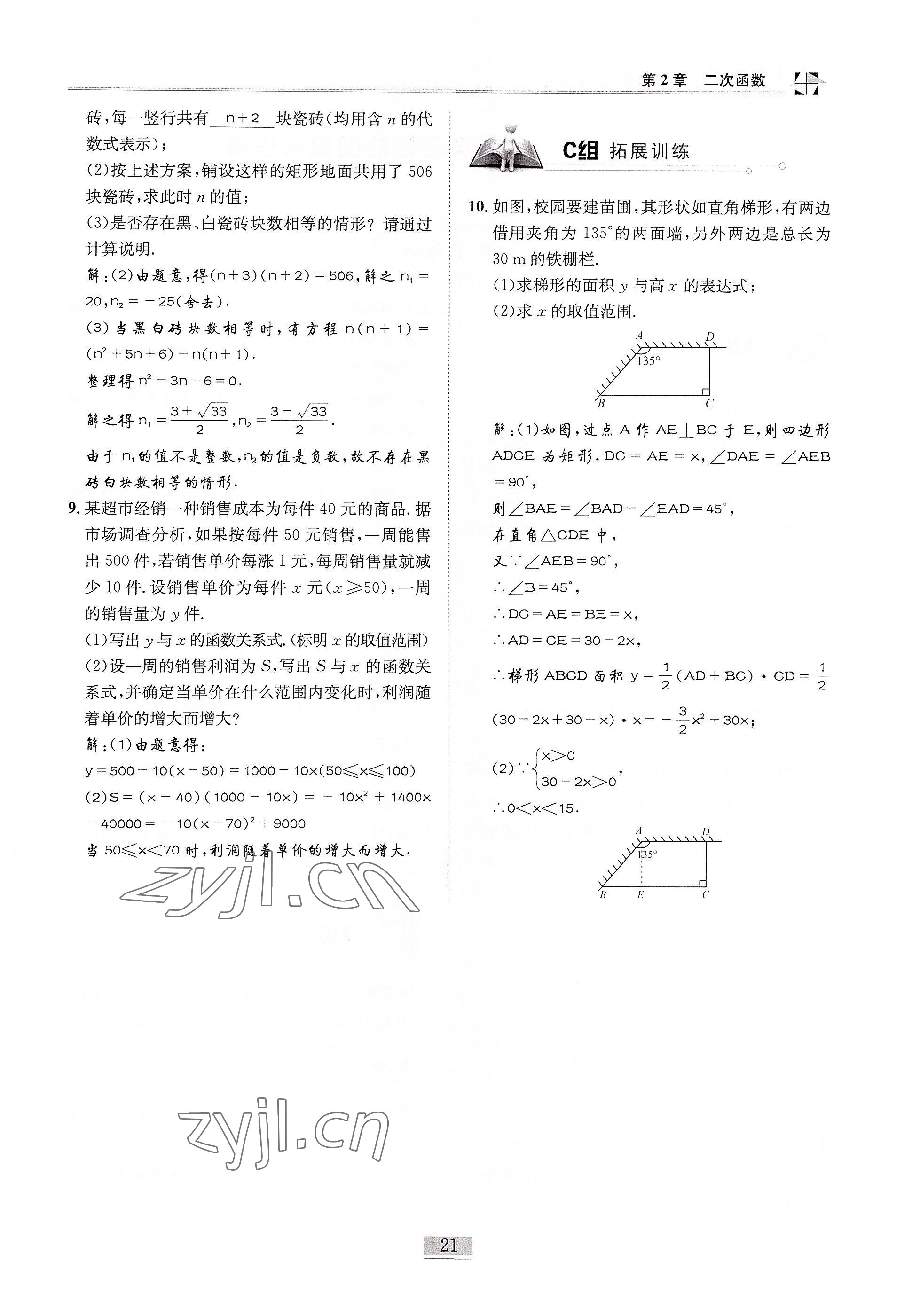 2022年名師課堂課時優(yōu)化精講精練九年級數(shù)學(xué)下冊北師大版 參考答案第21頁