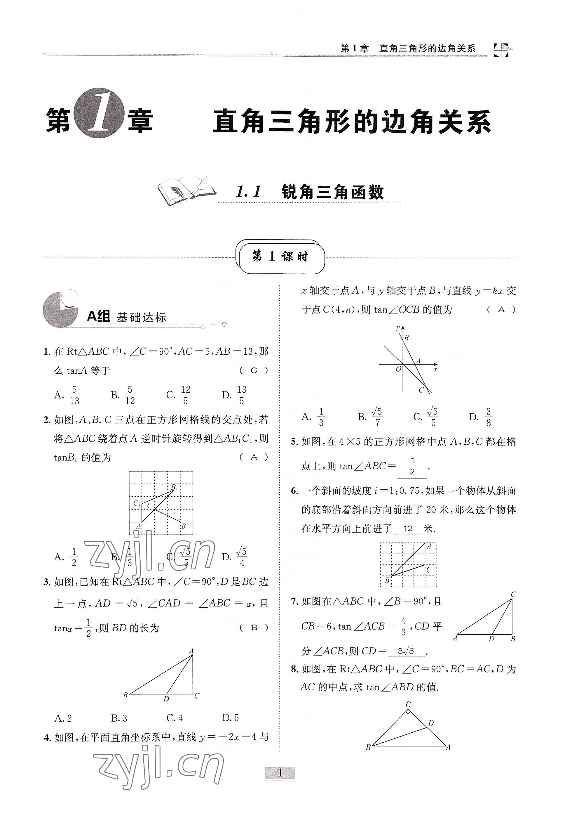 2022年名師課堂課時(shí)優(yōu)化精講精練九年級(jí)數(shù)學(xué)下冊(cè)北師大版 參考答案第1頁(yè)