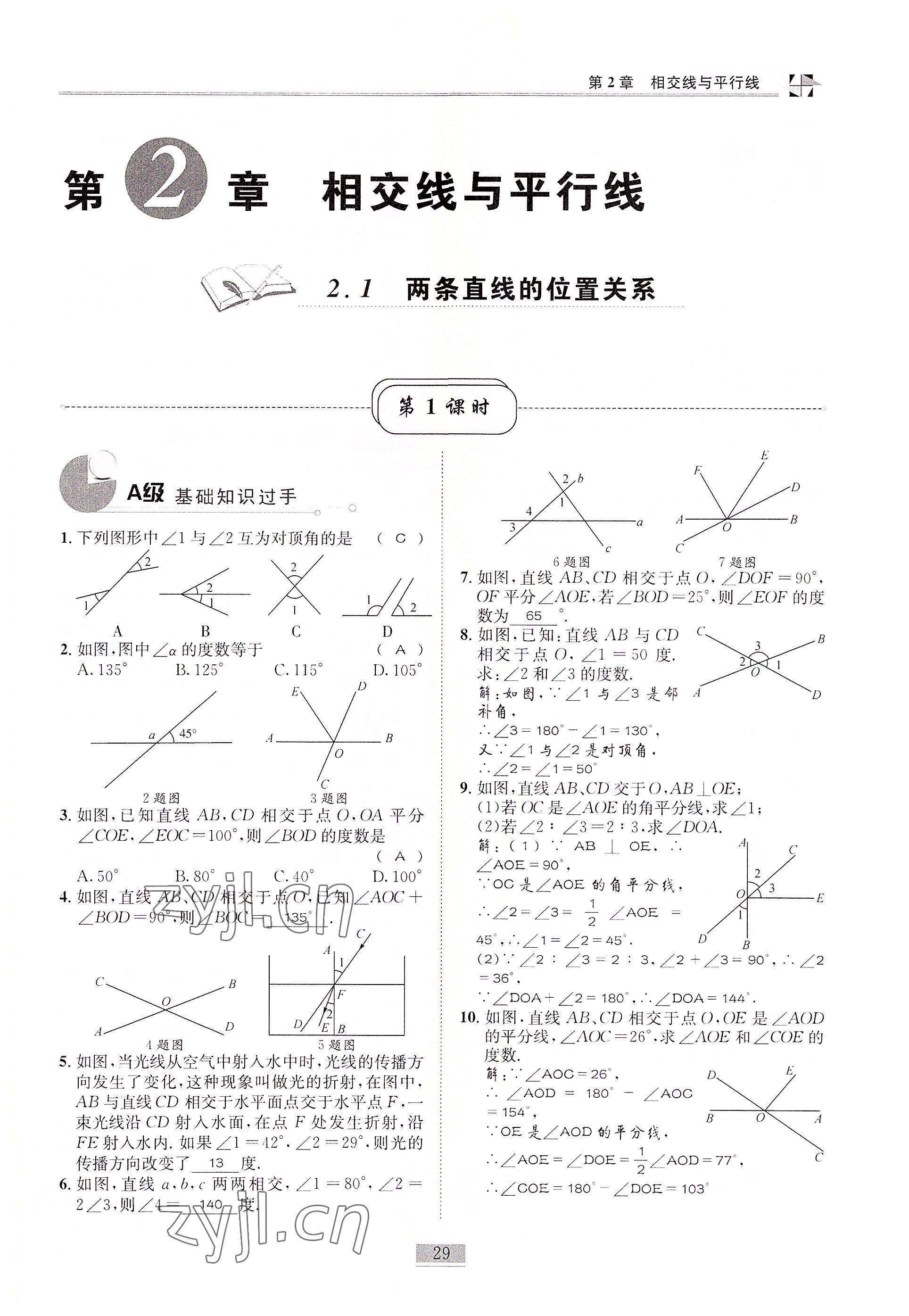 2022年名師課堂課時優(yōu)化精講精練七年級數(shù)學(xué)下冊北師大版 參考答案第29頁